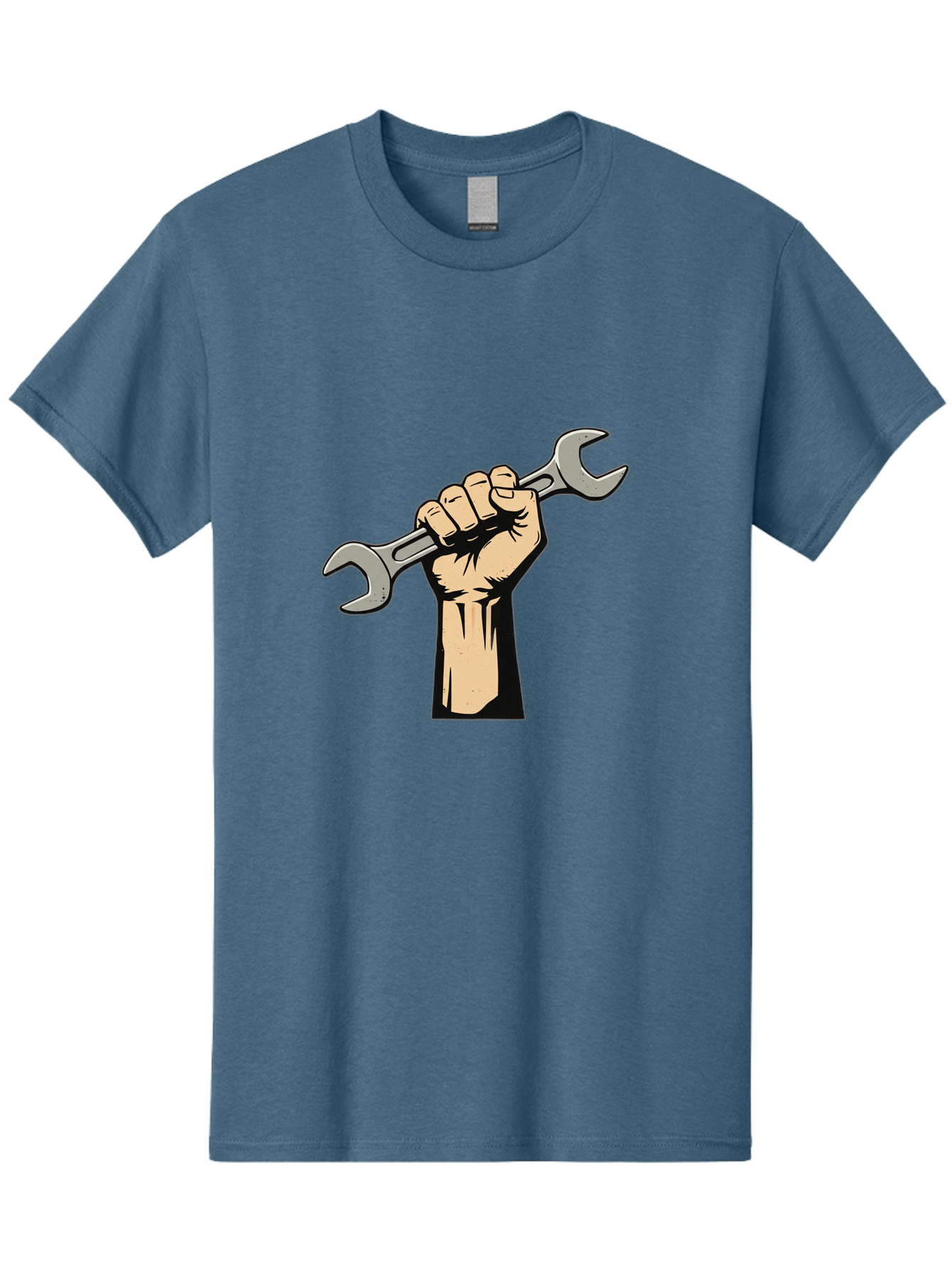 Fist-Holding-Wrench Men'S Graphic Tee, 100% Cotton, Comfortable Casual Summer Wear, Machine Washable, Hand Holding Wrench, Fist Grip, Hand Tool, Mechanic Symbol, Diy, Wrench Illustration, Labor, Hand Strength, Maintenance Bad096