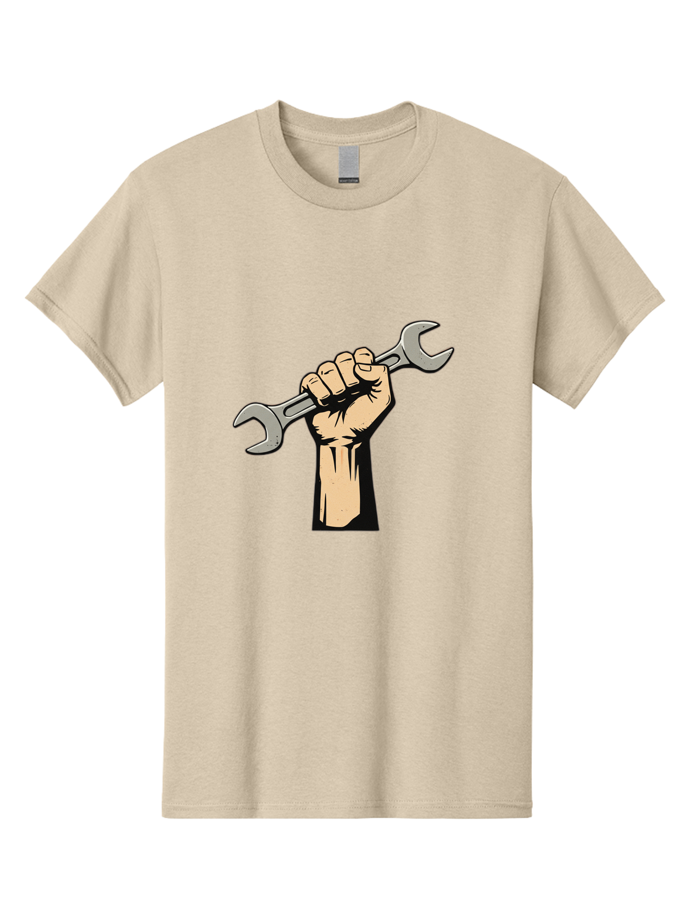 Fist-Holding-Wrench Men'S Graphic Tee, 100% Cotton, Comfortable Casual Summer Wear, Machine Washable, Hand Holding Wrench, Fist Grip, Hand Tool, Mechanic Symbol, Diy, Wrench Illustration, Labor, Hand Strength, Maintenance Bad096