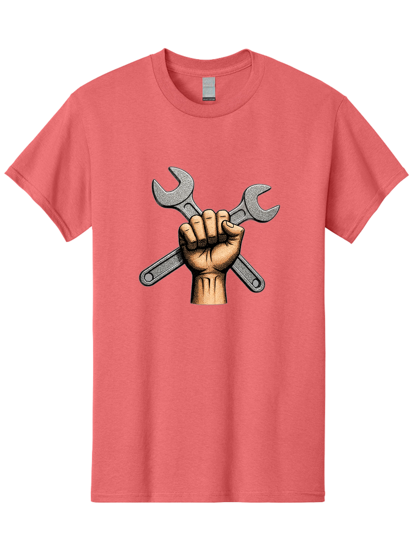 Fist-Holding-Wrenches Men'S Graphic Tee, 100% Cotton, Comfortable Casual Summer Wear, Machine Washable, Clenched Fist Holding Wrenches, Diy Tools, Repair Equipment, Handyman Symbols, Mechanic'S Hands, Maintenance Theme, Industrial Imagery Bad097