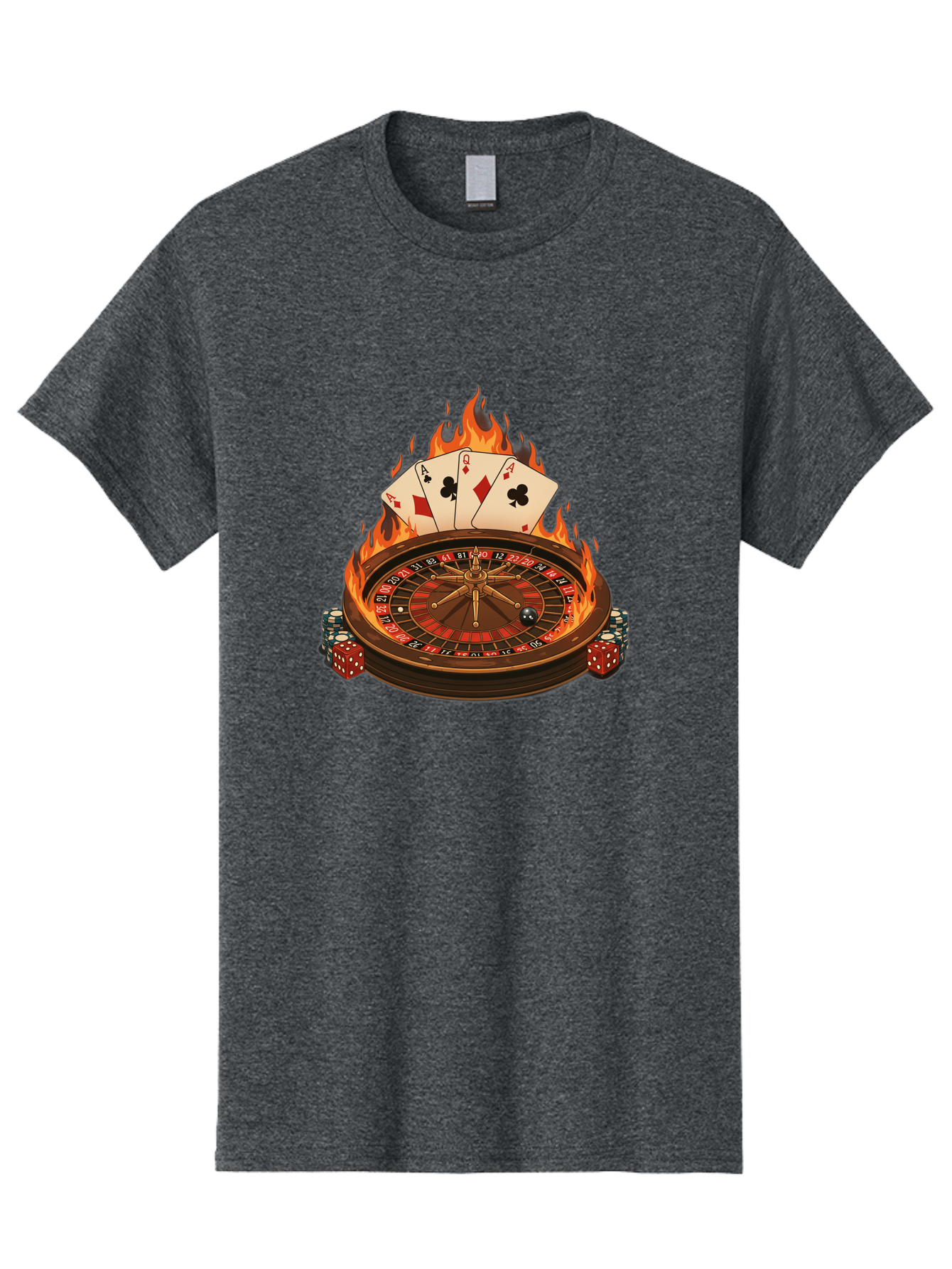 Flaming-Roulette Men'S Graphic Tee, 100% Cotton, Comfortable Casual Summer Wear, Machine Washable, Roulette Wheel, Casino Games, Playing Cards, Poker Chips, Flames, High Stakes, Game Of Chance, Betting, Casino Atmosphere, Luck Bad100