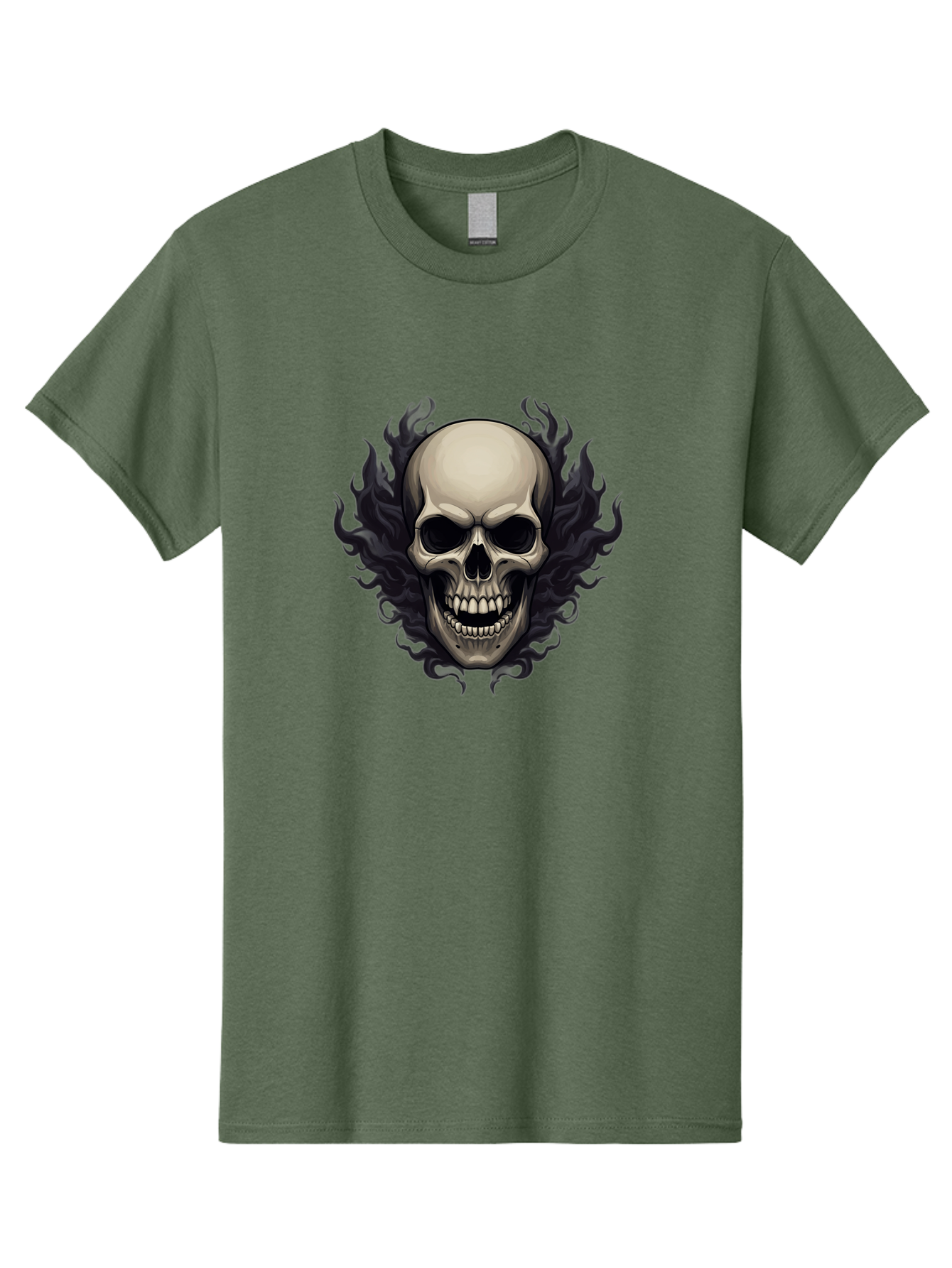 Flaming-Skull Men'S Graphic Tee, 100% Cotton, Comfortable Casual Summer Wear, Machine Washable, Skull With Flames, Grunge Style, Gothic Graphic, Horror Theme, Dark Art, Punk Rock, Edgy Design, Bold Imagery, Fiery Skull, Intense Graphics Bad101