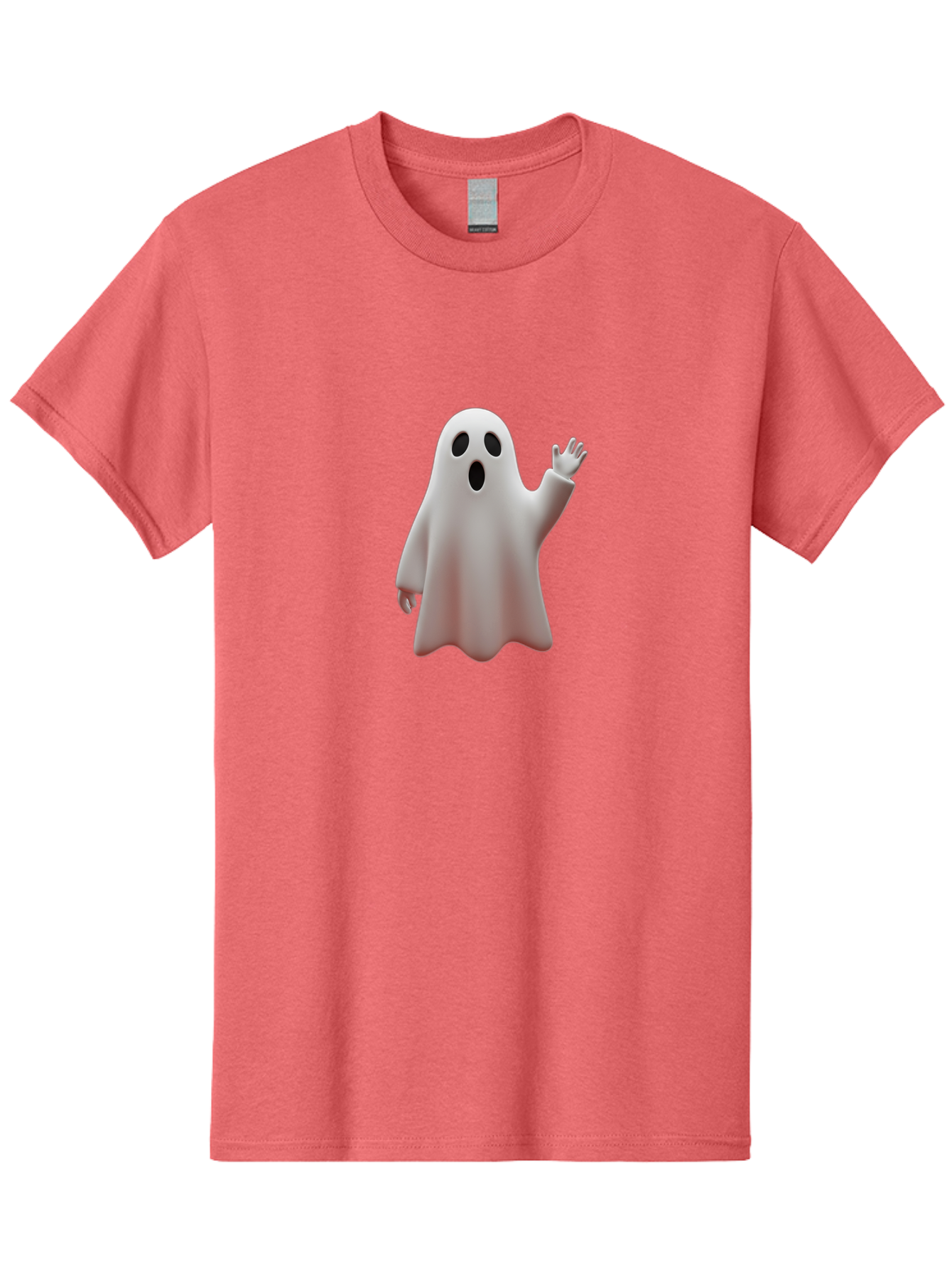 Floating-Ghost Men'S Graphic Tee, 100% Cotton, Comfortable Casual Summer Wear, Machine Washable, Cartoon Ghost, Friendly Ghost, White Ghost Character, Waving Hand, Surprised Expression, Halloween Character, 3D Illustration, Ghostly Figure Bad103