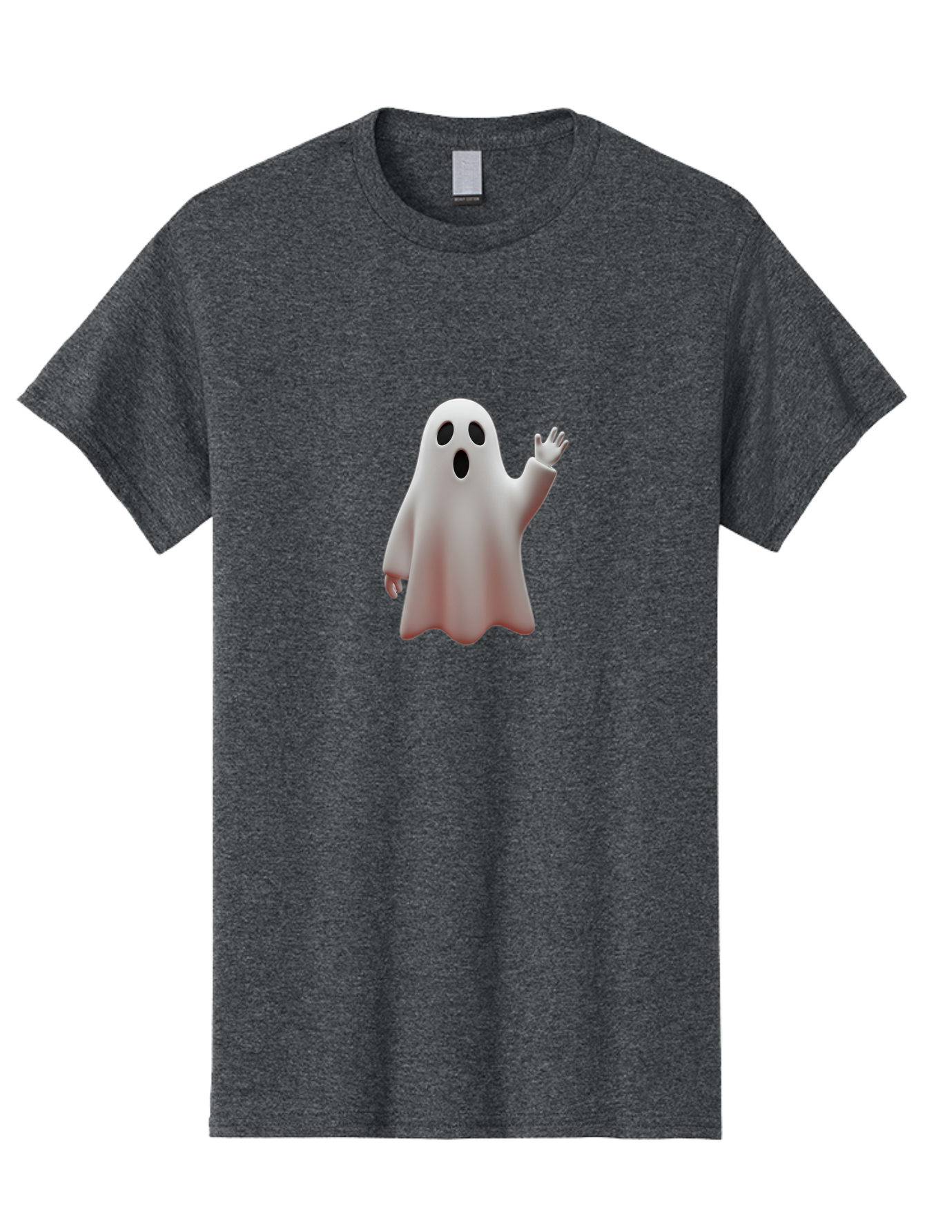 Floating-Ghost Men'S Graphic Tee, 100% Cotton, Comfortable Casual Summer Wear, Machine Washable, Cartoon Ghost, Friendly Ghost, White Ghost Character, Waving Hand, Surprised Expression, Halloween Character, 3D Illustration, Ghostly Figure Bad103