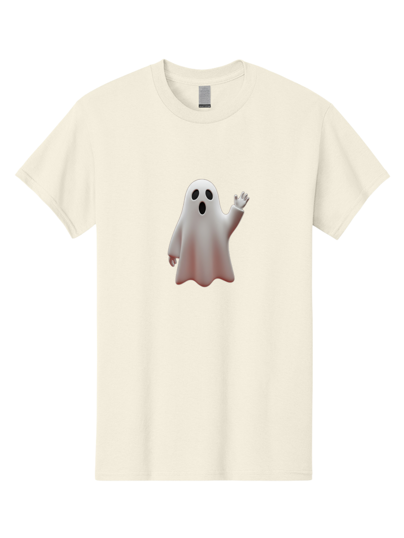 Floating-Ghost Men'S Graphic Tee, 100% Cotton, Comfortable Casual Summer Wear, Machine Washable, Cartoon Ghost, Friendly Ghost, White Ghost Character, Waving Hand, Surprised Expression, Halloween Character, 3D Illustration, Ghostly Figure Bad103