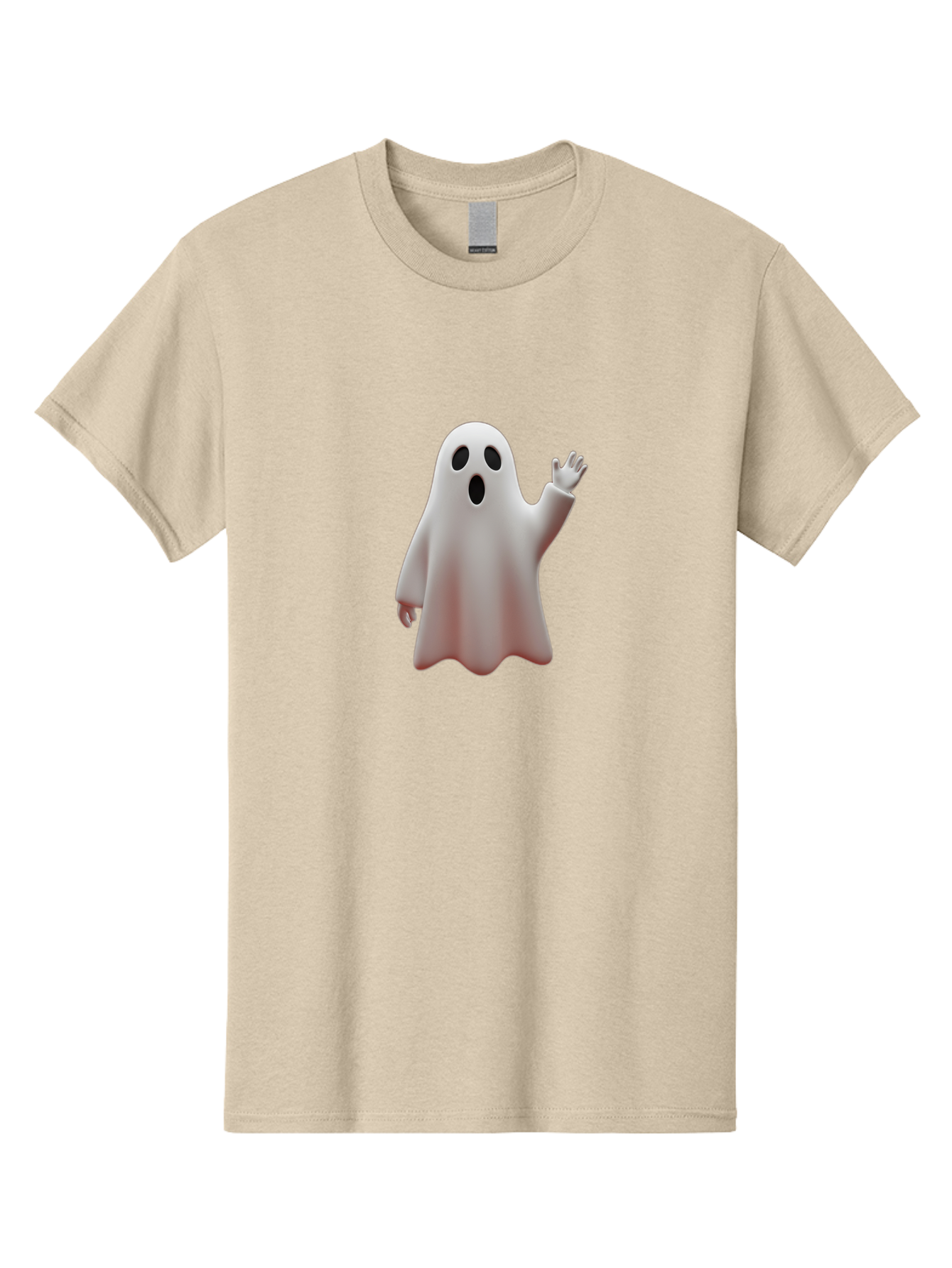 Floating-Ghost Men'S Graphic Tee, 100% Cotton, Comfortable Casual Summer Wear, Machine Washable, Cartoon Ghost, Friendly Ghost, White Ghost Character, Waving Hand, Surprised Expression, Halloween Character, 3D Illustration, Ghostly Figure Bad103