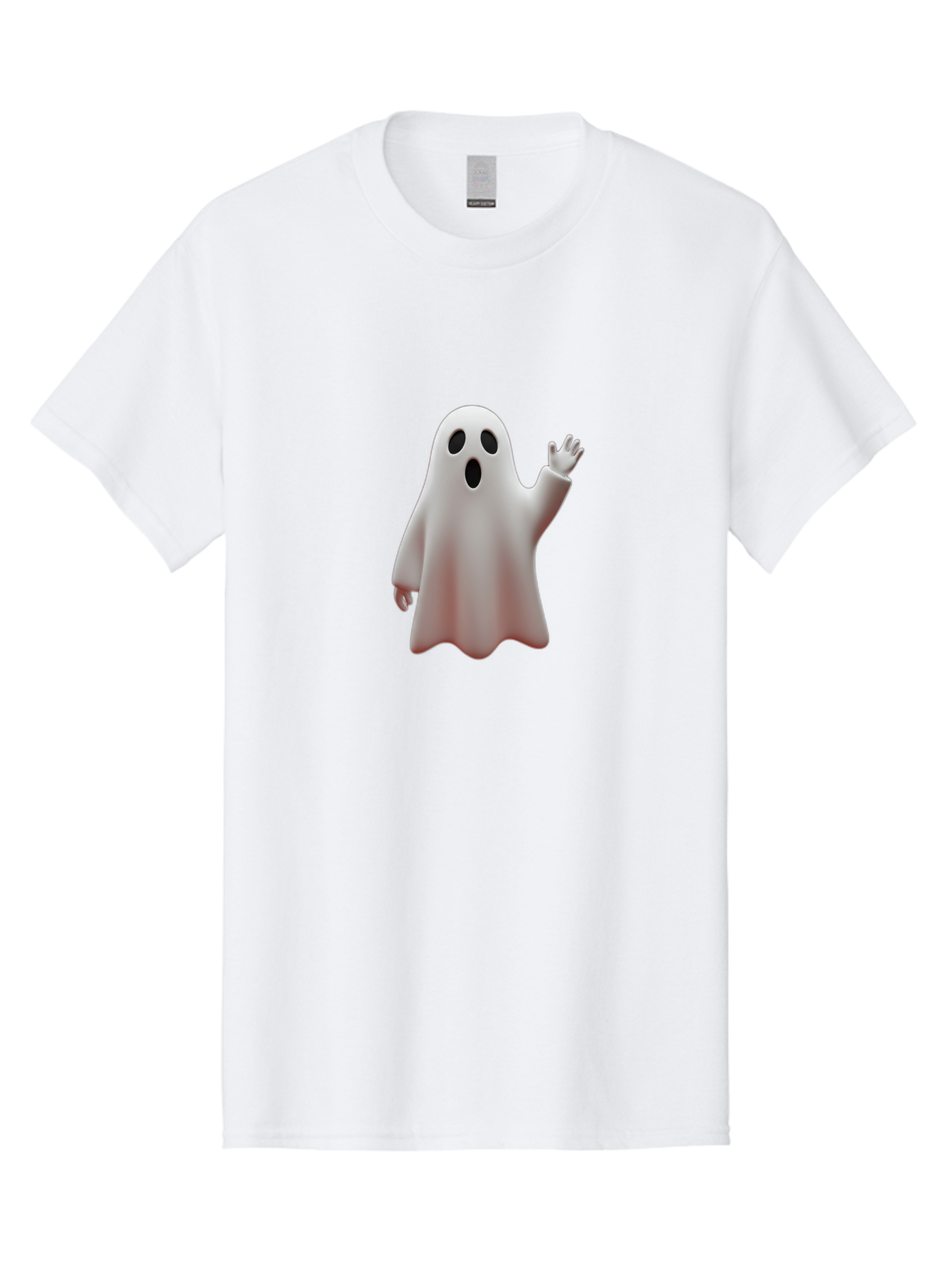 Floating-Ghost Men'S Graphic Tee, 100% Cotton, Comfortable Casual Summer Wear, Machine Washable, Cartoon Ghost, Friendly Ghost, White Ghost Character, Waving Hand, Surprised Expression, Halloween Character, 3D Illustration, Ghostly Figure Bad103