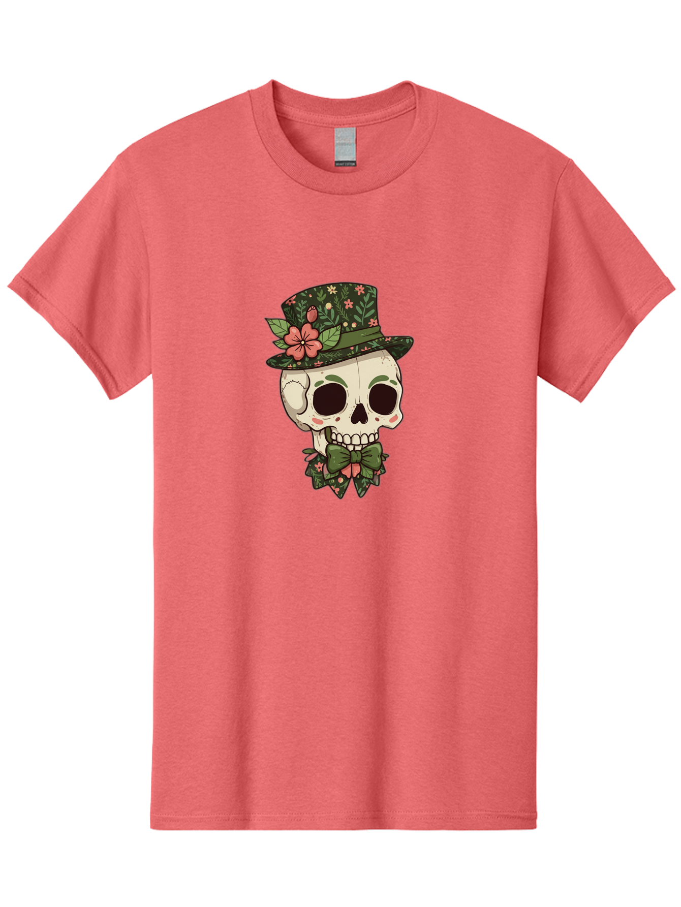 Floral-Skull Men'S Graphic Tee, 100% Cotton, Comfortable Casual Summer Wear, Machine Washable, Skull With Hat, Floral Pattern, Bow Tie, Sugar Skull, Day Of The Dead, Gothic Chic, Floral Accessories, Vintage Style Bad106