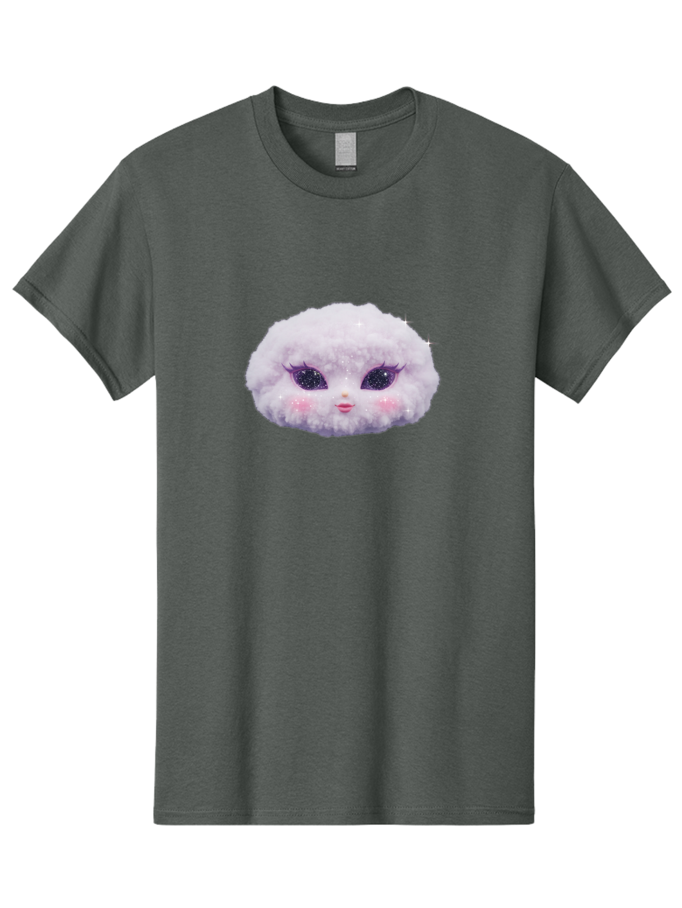 Fluffy-Cloud-Pet Men'S Graphic Tee, 100% Cotton, Comfortable Casual Summer Wear, Machine Washable, Cute Cartoon Character, Fluffy White Pom, Pink Cheeks, Purple Eyes, Sparkly Eyelashes, Sweet Expression, Children'S Illustration, Bad108