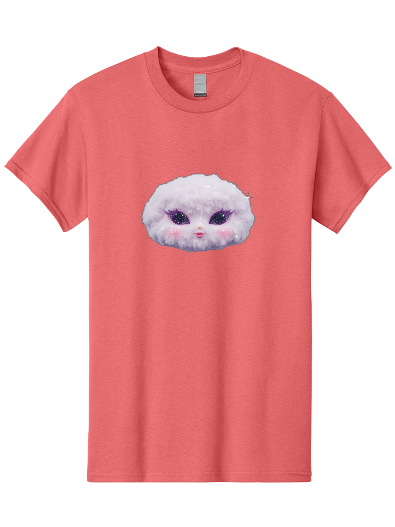 Fluffy-Cloud-Pet Men'S Graphic Tee, 100% Cotton, Comfortable Casual Summer Wear, Machine Washable, Cute Cartoon Character, Fluffy White Pom, Pink Cheeks, Purple Eyes, Sparkly Eyelashes, Sweet Expression, Children'S Illustration, Bad108