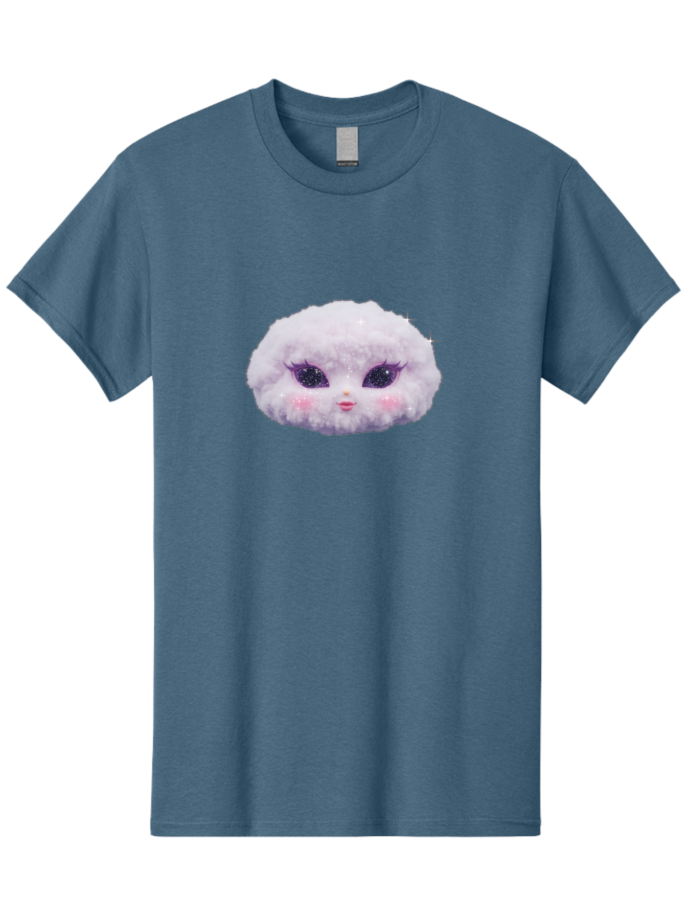 Fluffy-Cloud-Pet Men'S Graphic Tee, 100% Cotton, Comfortable Casual Summer Wear, Machine Washable, Cute Cartoon Character, Fluffy White Pom, Pink Cheeks, Purple Eyes, Sparkly Eyelashes, Sweet Expression, Children'S Illustration, Bad108