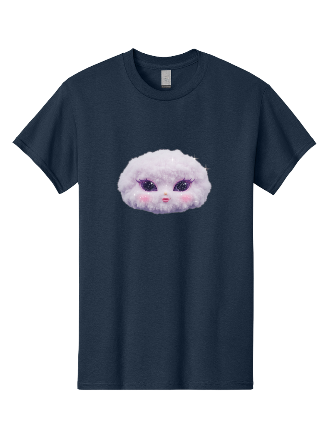 Fluffy-Cloud-Pet Men'S Graphic Tee, 100% Cotton, Comfortable Casual Summer Wear, Machine Washable, Cute Cartoon Character, Fluffy White Pom, Pink Cheeks, Purple Eyes, Sparkly Eyelashes, Sweet Expression, Children'S Illustration, Bad108