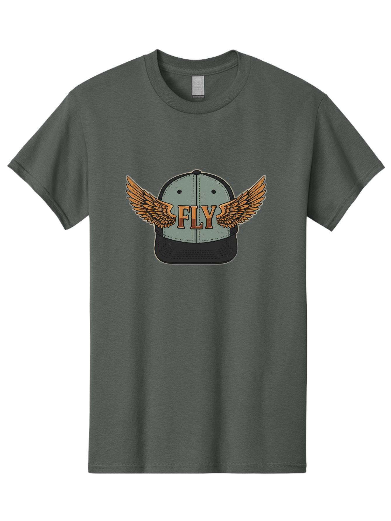 Fly-Baseball-Cap Men'S Graphic Tee, 100% Cotton, Comfortable Casual Summer Wear, Machine Washable, Baseball Cap With Wings, Fly Logo, Fashion Accessory, Streetwear Style, Winged Design, Casual Wear, Trendy Apparel, Hat With Wings Bad109
