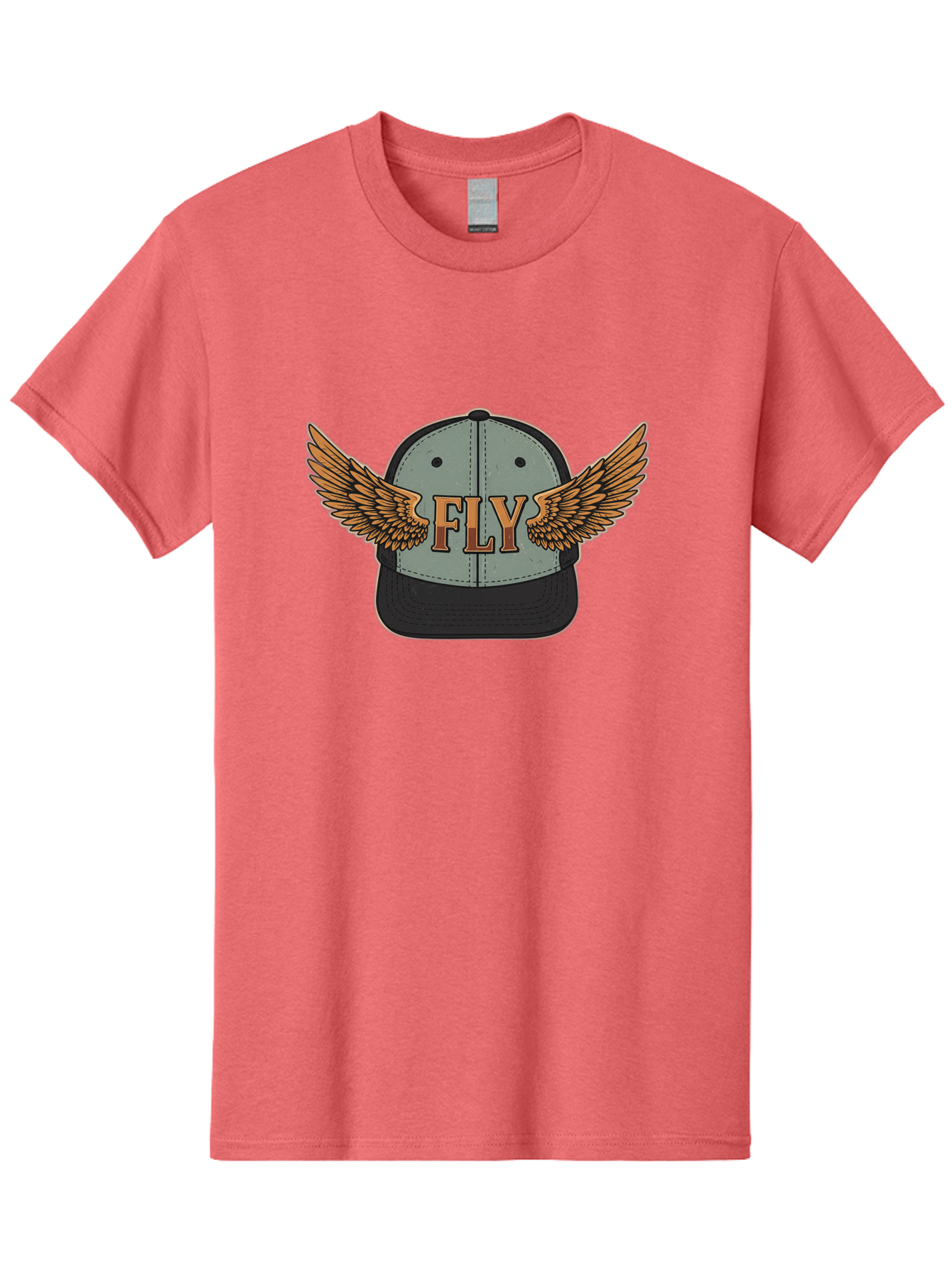 Fly-Baseball-Cap Men'S Graphic Tee, 100% Cotton, Comfortable Casual Summer Wear, Machine Washable, Baseball Cap With Wings, Fly Logo, Fashion Accessory, Streetwear Style, Winged Design, Casual Wear, Trendy Apparel, Hat With Wings Bad109