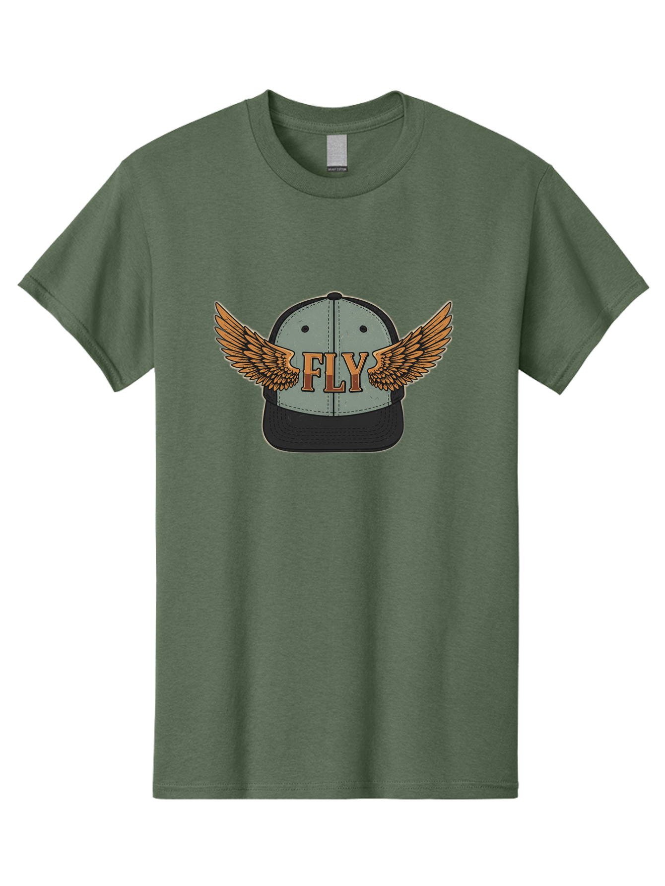 Fly-Baseball-Cap Men'S Graphic Tee, 100% Cotton, Comfortable Casual Summer Wear, Machine Washable, Baseball Cap With Wings, Fly Logo, Fashion Accessory, Streetwear Style, Winged Design, Casual Wear, Trendy Apparel, Hat With Wings Bad109