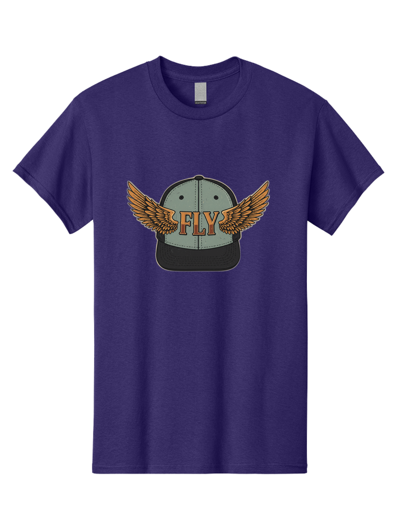Fly-Baseball-Cap Men'S Graphic Tee, 100% Cotton, Comfortable Casual Summer Wear, Machine Washable, Baseball Cap With Wings, Fly Logo, Fashion Accessory, Streetwear Style, Winged Design, Casual Wear, Trendy Apparel, Hat With Wings Bad109