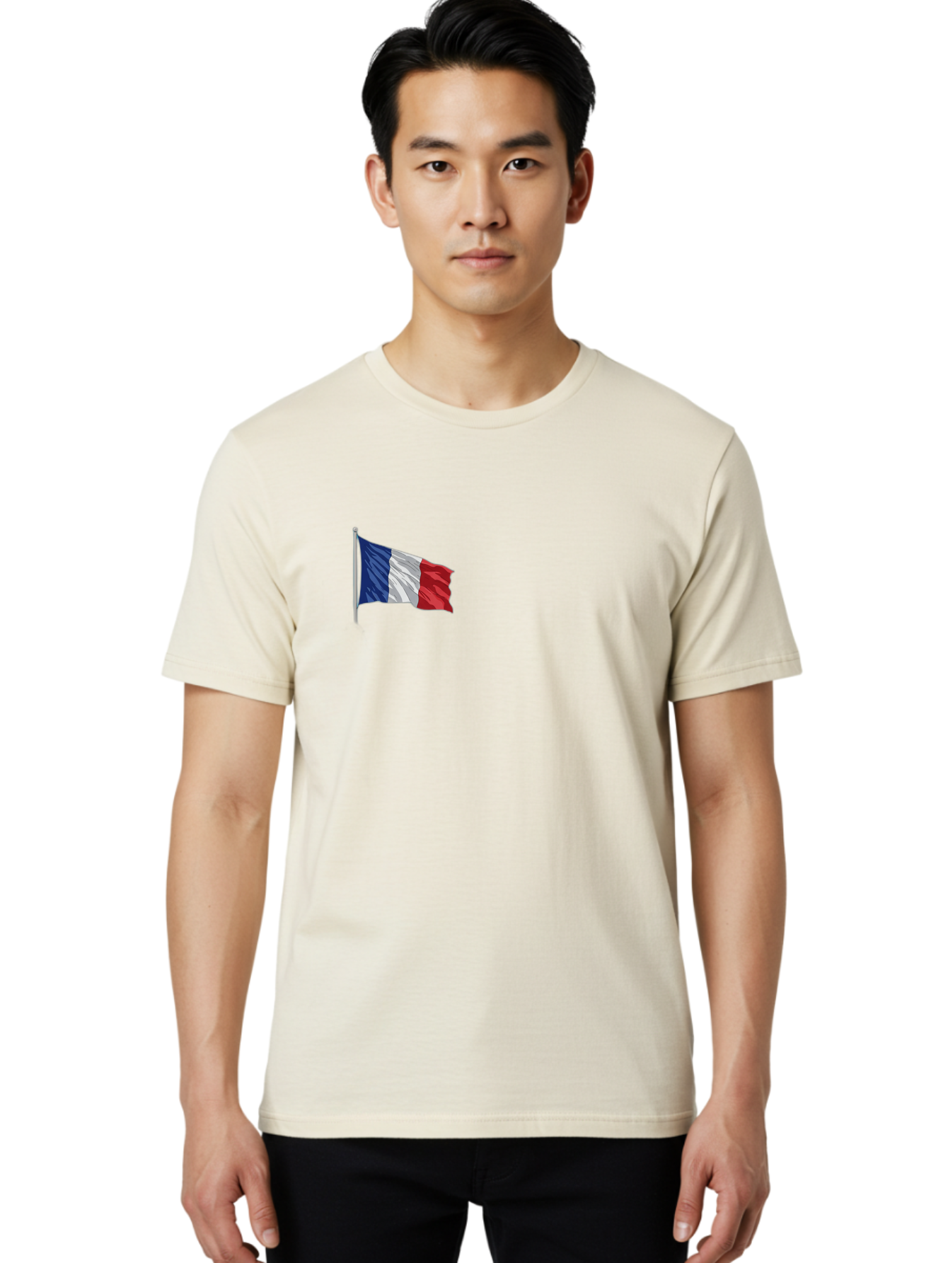 French-Flag Men'S Graphic Tee, 100% Cotton, Comfortable Casual Summer Wear, Machine Washable, French Flag Waving, National Symbol, France, Tricolor, Blue White And Red, Patriotic, Waving Flag, French Culture, Iconic Emblem, Country Flag Bad110