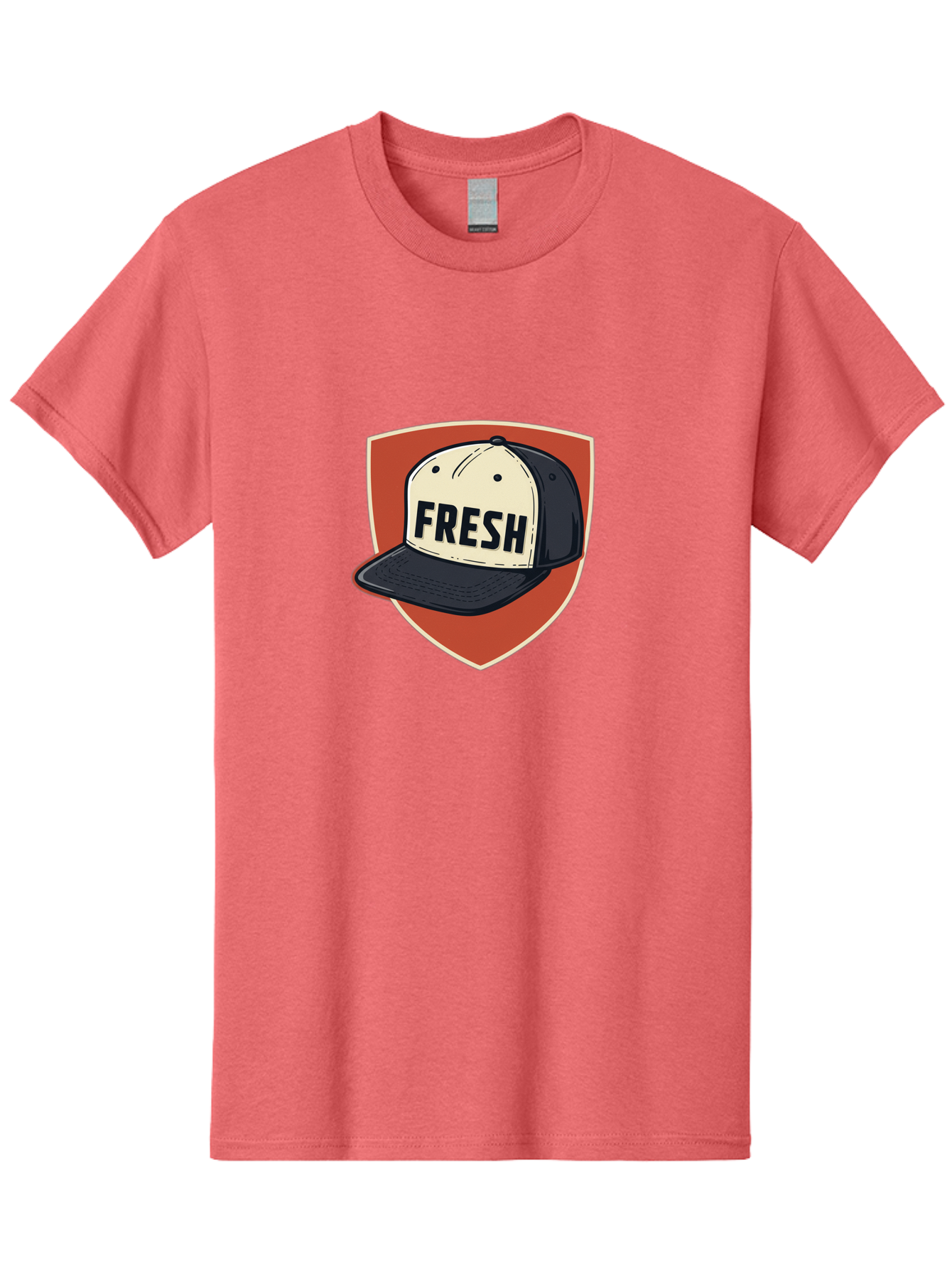 Fresh-Baseball-Cap Men'S Graphic Tee, 100% Cotton, Comfortable Casual Summer Wear, Machine Washable, Baseball Cap, Trendy Fashion, Streetwear Style, Fresh Branding, Stylish Accessories, Bold Design, Black And White Colors, Shield Icon Bad111