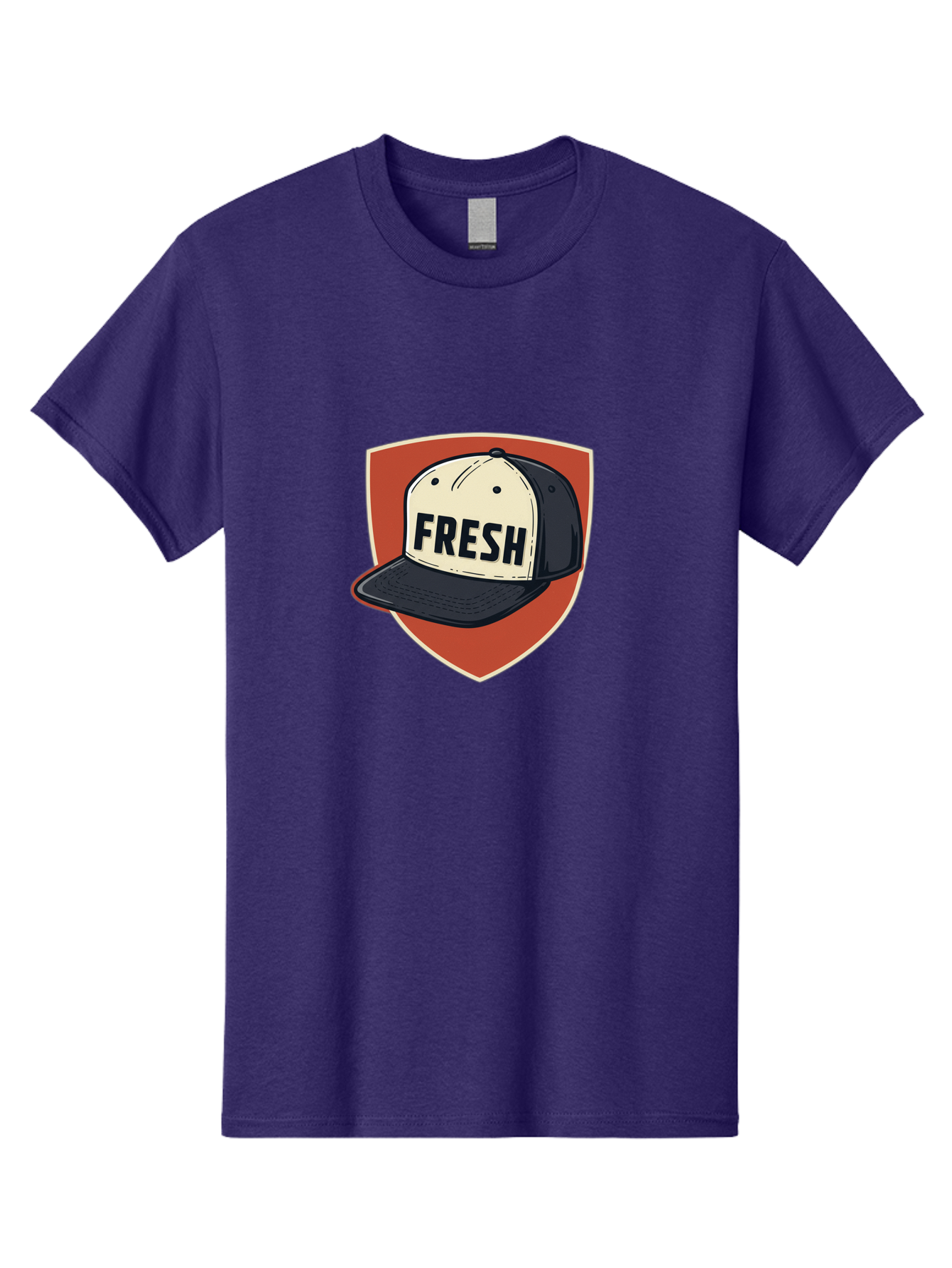 Fresh-Baseball-Cap Men'S Graphic Tee, 100% Cotton, Comfortable Casual Summer Wear, Machine Washable, Baseball Cap, Trendy Fashion, Streetwear Style, Fresh Branding, Stylish Accessories, Bold Design, Black And White Colors, Shield Icon Bad111