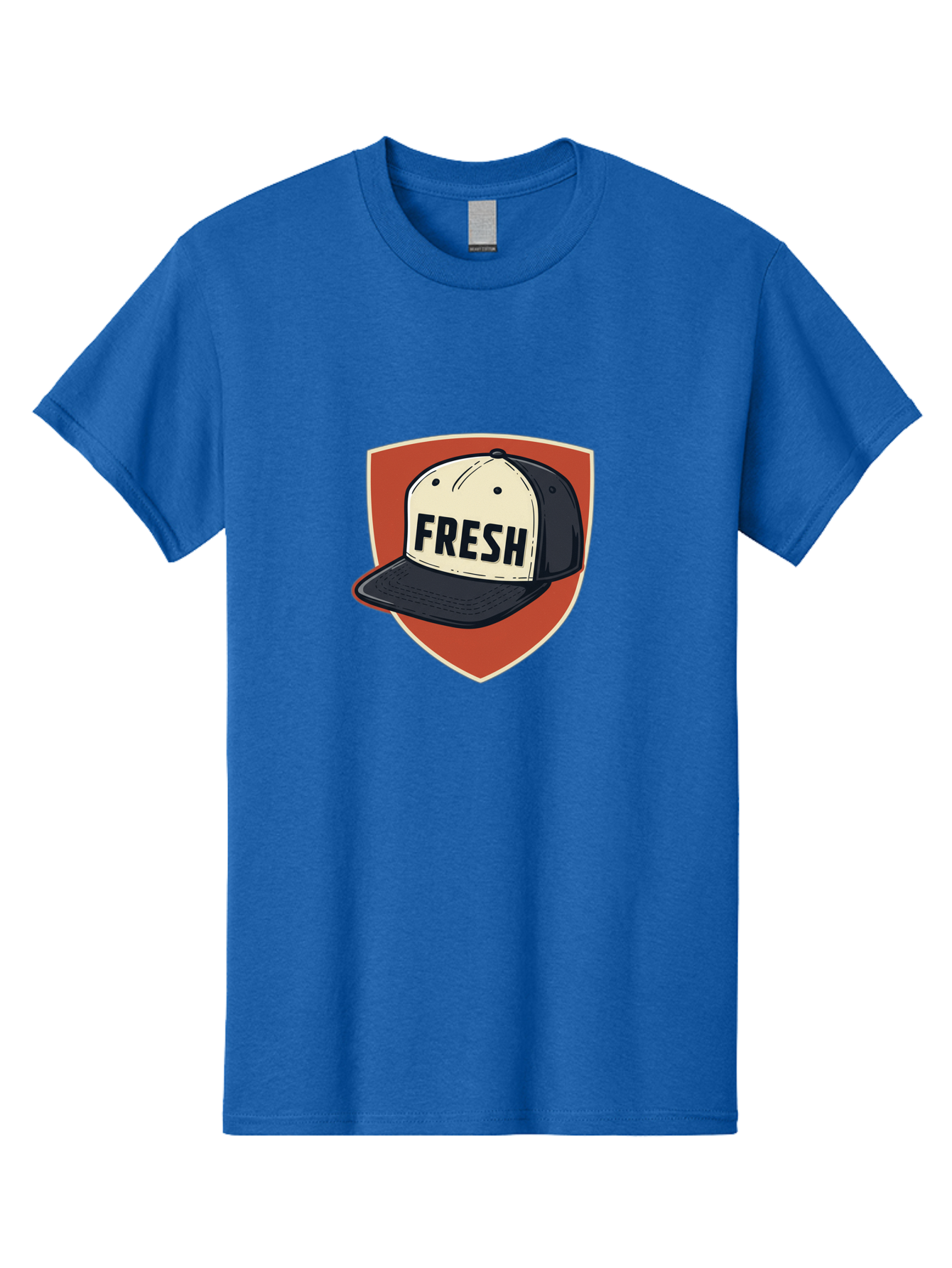 Fresh-Baseball-Cap Men'S Graphic Tee, 100% Cotton, Comfortable Casual Summer Wear, Machine Washable, Baseball Cap, Trendy Fashion, Streetwear Style, Fresh Branding, Stylish Accessories, Bold Design, Black And White Colors, Shield Icon Bad111