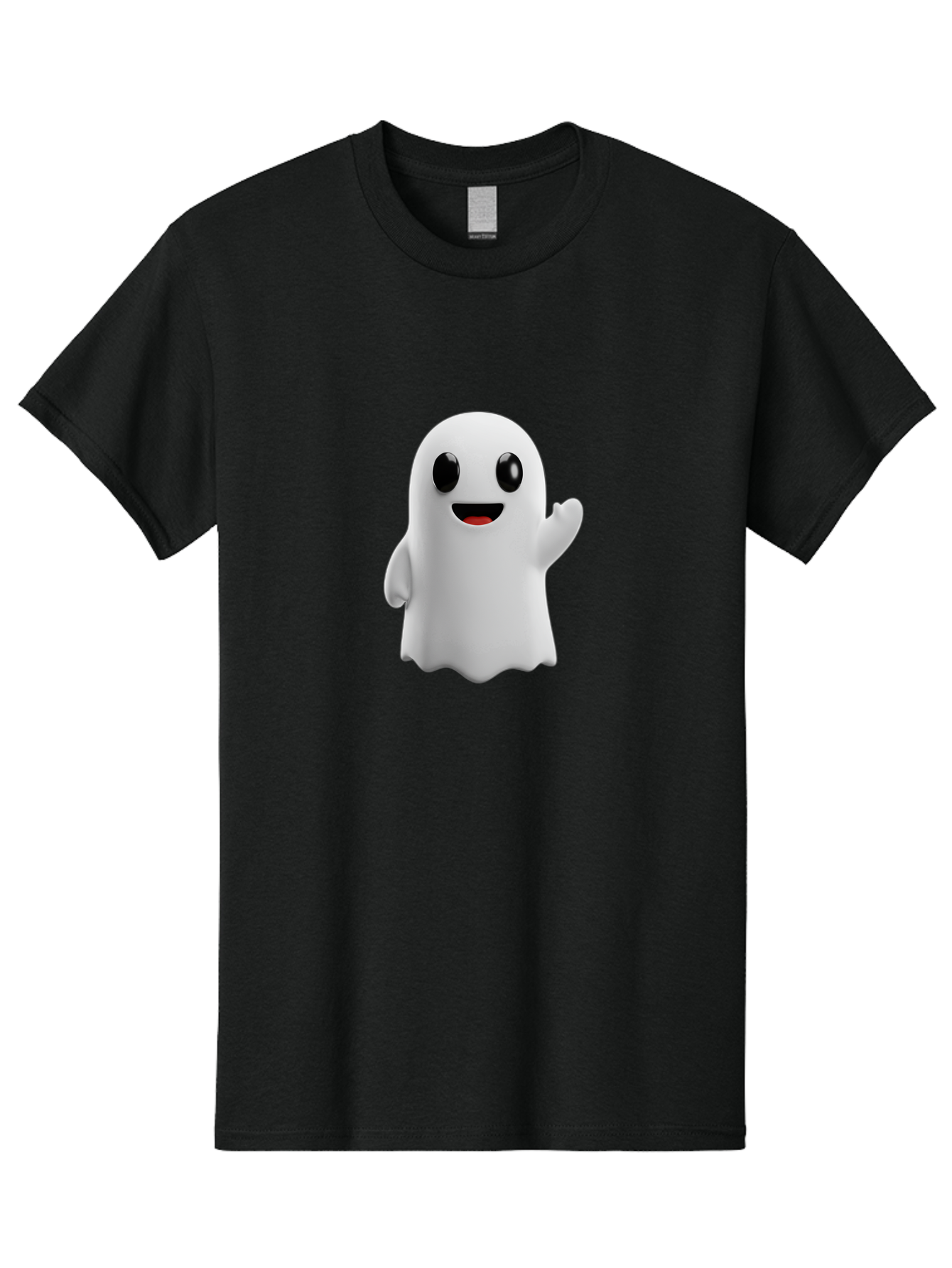 Friendly-Ghost Men'S Graphic Tee, 100% Cotton, Comfortable Casual Summer Wear, Machine Washable, Cartoon Ghost Character, Friendly Ghost, Smiling Ghost, Waving Ghost, Cute Ghost, 3D Rendering, Halloween Theme, Playful Character, Bad112
