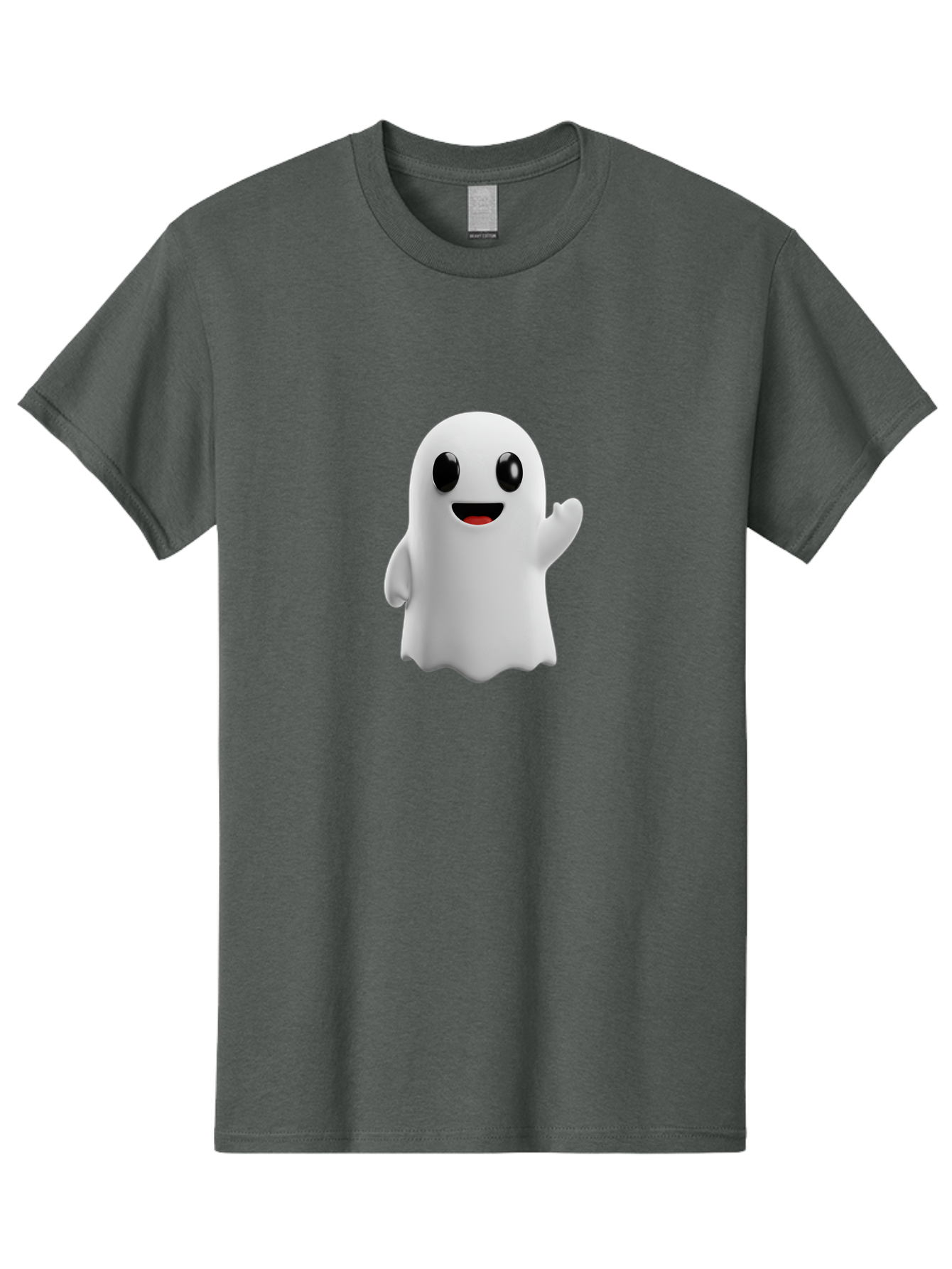 Friendly-Ghost Men'S Graphic Tee, 100% Cotton, Comfortable Casual Summer Wear, Machine Washable, Cartoon Ghost Character, Friendly Ghost, Smiling Ghost, Waving Ghost, Cute Ghost, 3D Rendering, Halloween Theme, Playful Character, Bad112