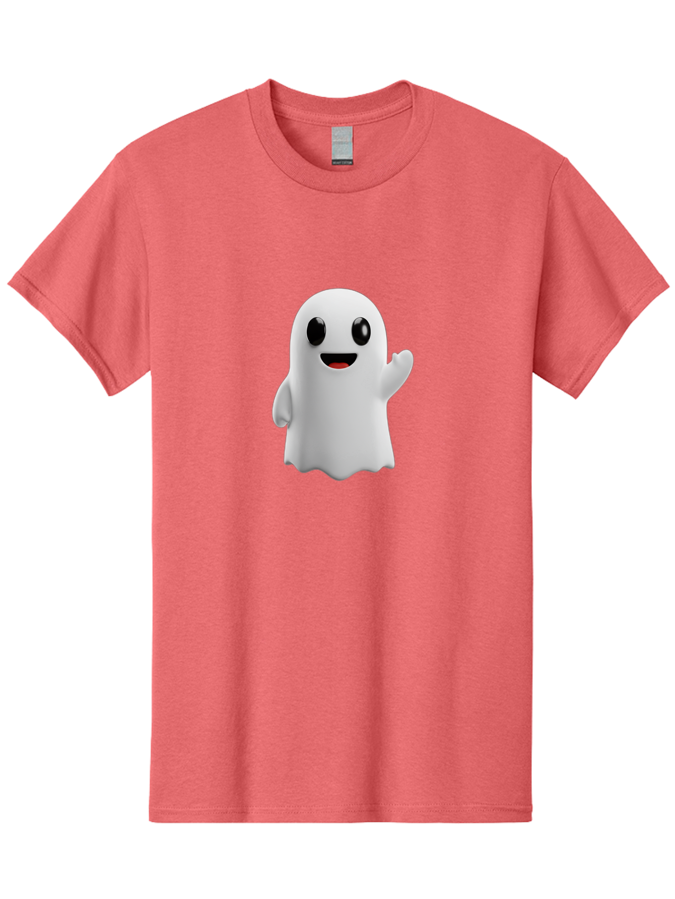 Friendly-Ghost Men'S Graphic Tee, 100% Cotton, Comfortable Casual Summer Wear, Machine Washable, Cartoon Ghost Character, Friendly Ghost, Smiling Ghost, Waving Ghost, Cute Ghost, 3D Rendering, Halloween Theme, Playful Character, Bad112