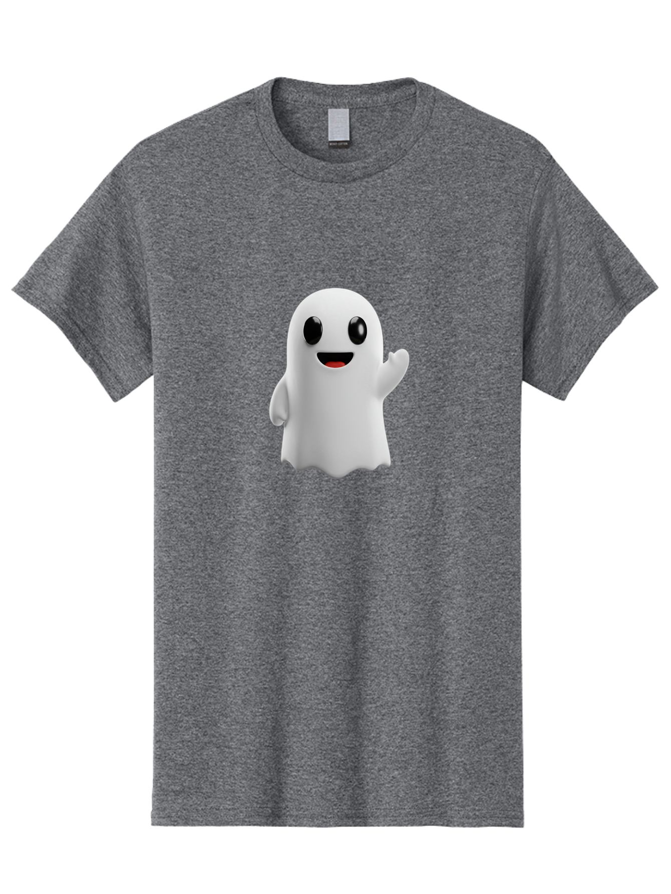 Friendly-Ghost Men'S Graphic Tee, 100% Cotton, Comfortable Casual Summer Wear, Machine Washable, Cartoon Ghost Character, Friendly Ghost, Smiling Ghost, Waving Ghost, Cute Ghost, 3D Rendering, Halloween Theme, Playful Character, Bad112