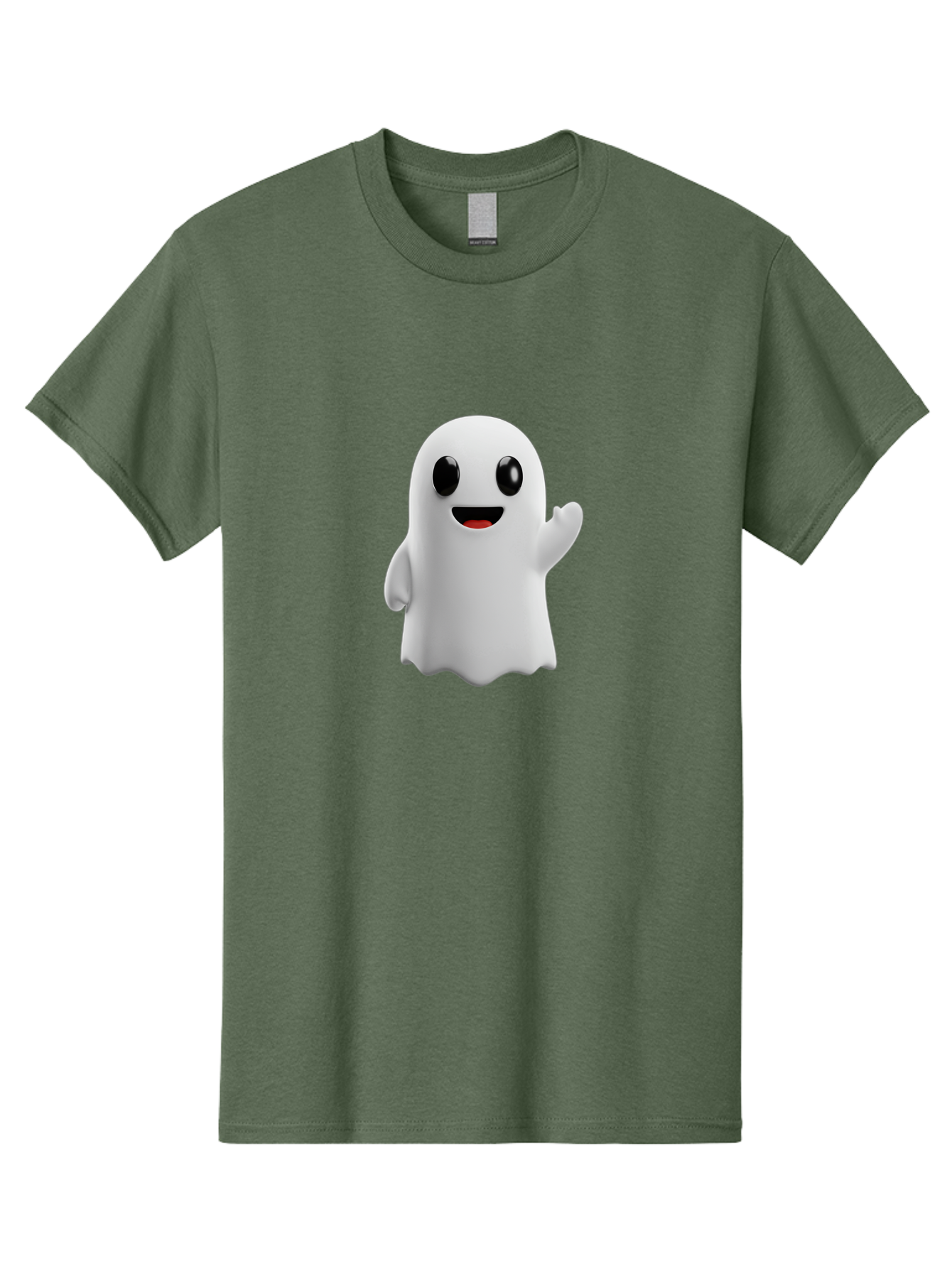 Friendly-Ghost Men'S Graphic Tee, 100% Cotton, Comfortable Casual Summer Wear, Machine Washable, Cartoon Ghost Character, Friendly Ghost, Smiling Ghost, Waving Ghost, Cute Ghost, 3D Rendering, Halloween Theme, Playful Character, Bad112