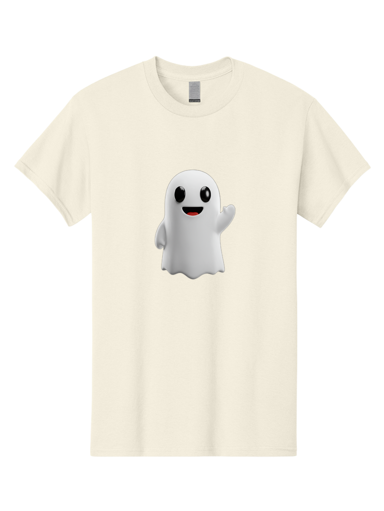 Friendly-Ghost Men'S Graphic Tee, 100% Cotton, Comfortable Casual Summer Wear, Machine Washable, Cartoon Ghost Character, Friendly Ghost, Smiling Ghost, Waving Ghost, Cute Ghost, 3D Rendering, Halloween Theme, Playful Character, Bad112