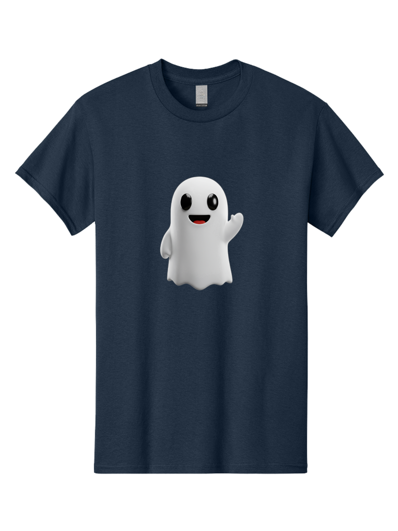 Friendly-Ghost Men'S Graphic Tee, 100% Cotton, Comfortable Casual Summer Wear, Machine Washable, Cartoon Ghost Character, Friendly Ghost, Smiling Ghost, Waving Ghost, Cute Ghost, 3D Rendering, Halloween Theme, Playful Character, Bad112