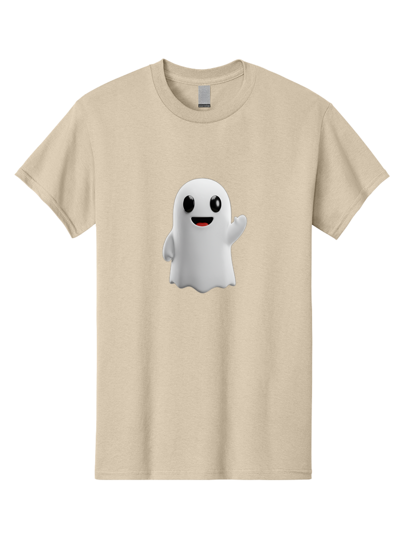 Friendly-Ghost Men'S Graphic Tee, 100% Cotton, Comfortable Casual Summer Wear, Machine Washable, Cartoon Ghost Character, Friendly Ghost, Smiling Ghost, Waving Ghost, Cute Ghost, 3D Rendering, Halloween Theme, Playful Character, Bad112