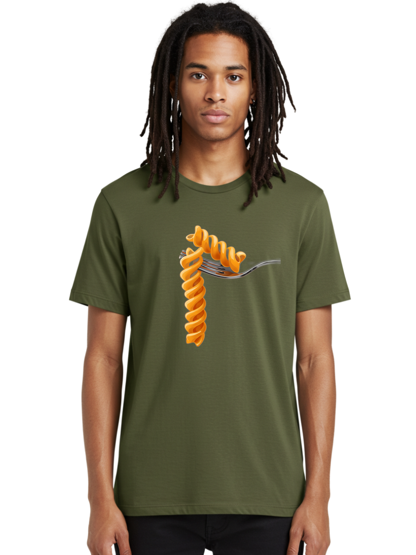 Fusilli-On-Fork Men'S Graphic Tee, 100% Cotton, Comfortable Casual Summer Wear, Machine Washable, Fusilli Pasta, Spiral Pasta, Fork, Italian Cuisine, Delicious Meal, Tasty Food, Pasta Dish, Culinary Delight Bad113