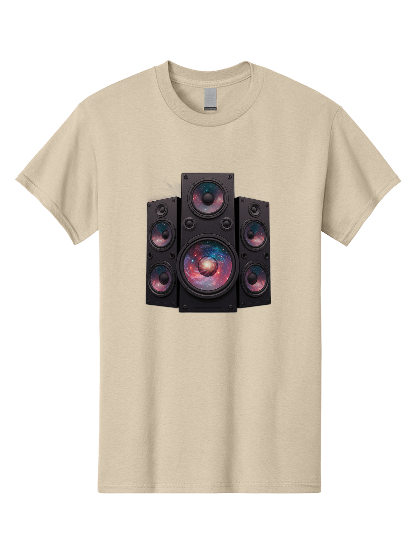 Galaxy-Speakers Men'S Graphic Tee, 100% Cotton, Comfortable Casual Summer Wear, Machine Washable, Home Theater System, Surround Sound Speakers, Galaxy Design, Space-Themed Decor, Audio Equipment, Immersive Sound Experience, Bad114