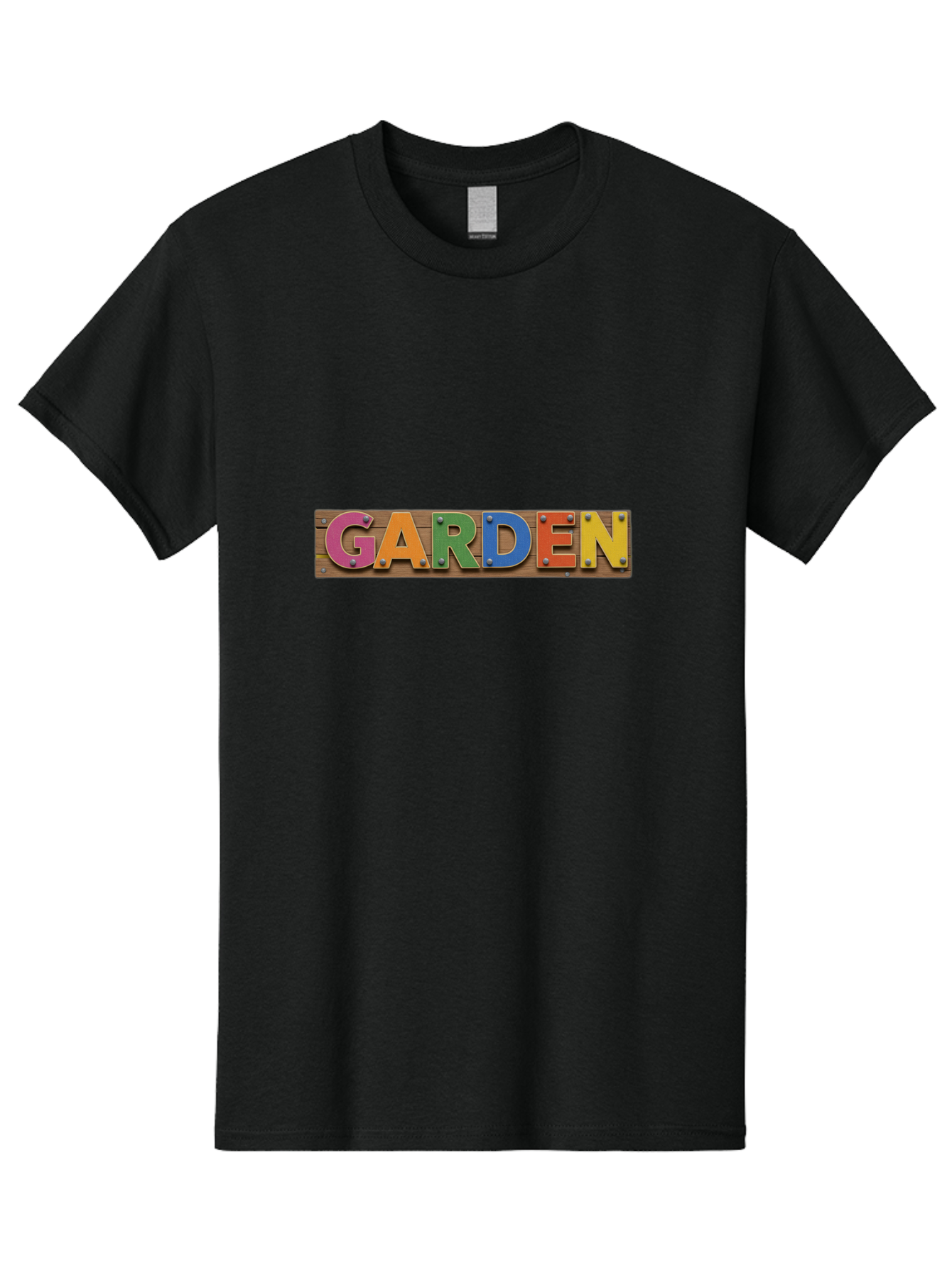 Garden Men'S Graphic Tee, 100% Cotton, Comfortable Casual Summer Wear, Machine Washable, Colorful Letters, Garden Signage, Wooden Background, Vibrant Colors, Metal Rivets, Gardening Theme, Outdoor Decor, Rustic Charm, Multicolored Text, Bad117