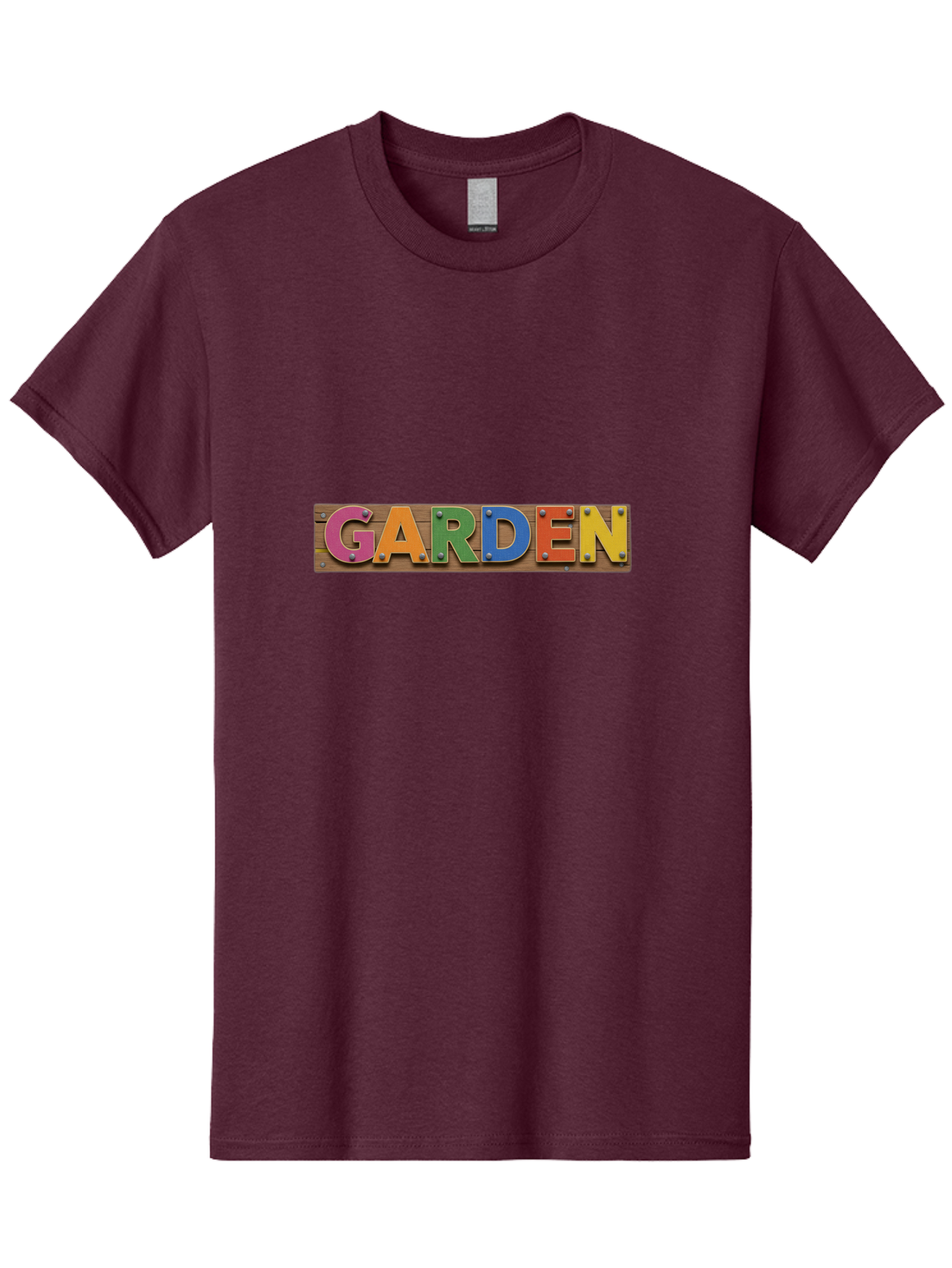 Garden Men'S Graphic Tee, 100% Cotton, Comfortable Casual Summer Wear, Machine Washable, Colorful Letters, Garden Signage, Wooden Background, Vibrant Colors, Metal Rivets, Gardening Theme, Outdoor Decor, Rustic Charm, Multicolored Text, Bad117
