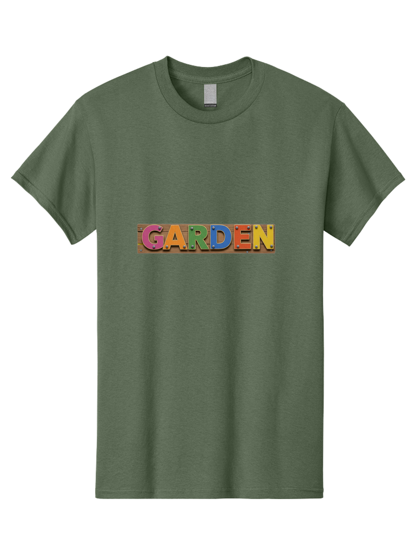 Garden Men'S Graphic Tee, 100% Cotton, Comfortable Casual Summer Wear, Machine Washable, Colorful Letters, Garden Signage, Wooden Background, Vibrant Colors, Metal Rivets, Gardening Theme, Outdoor Decor, Rustic Charm, Multicolored Text, Bad117