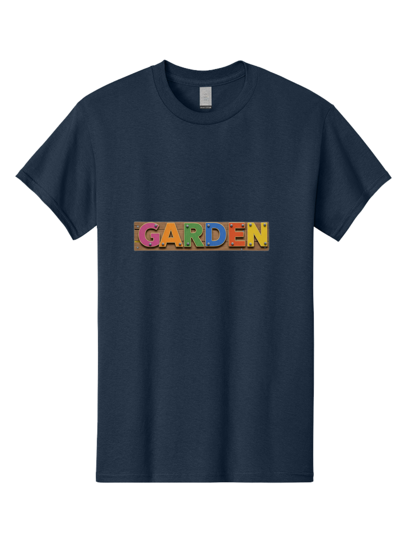Garden Men'S Graphic Tee, 100% Cotton, Comfortable Casual Summer Wear, Machine Washable, Colorful Letters, Garden Signage, Wooden Background, Vibrant Colors, Metal Rivets, Gardening Theme, Outdoor Decor, Rustic Charm, Multicolored Text, Bad117