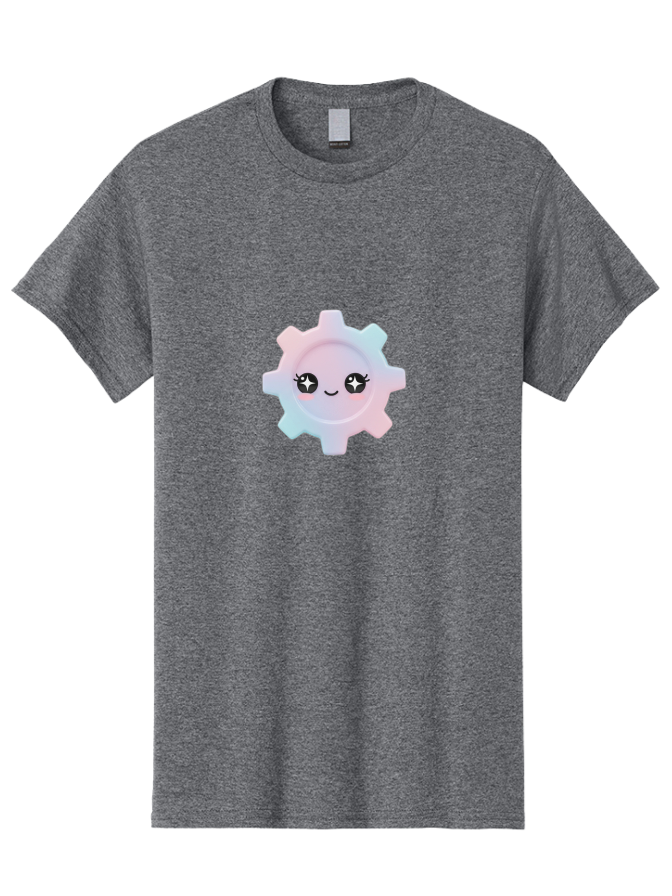 Gear-1 Men'S Graphic Tee, 100% Cotton, Comfortable Casual Summer Wear, Machine Washable, Gear With Cute Face, Pastel Colors, Kawaii Aesthetic, Whimsical Design, Cartoon Gear, Sparkle Eyes, Rosy Cheeks, Cute Machinery, Fun Design Elements, Bad120