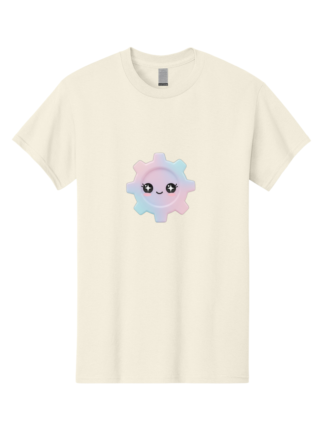 Gear-1 Men'S Graphic Tee, 100% Cotton, Comfortable Casual Summer Wear, Machine Washable, Gear With Cute Face, Pastel Colors, Kawaii Aesthetic, Whimsical Design, Cartoon Gear, Sparkle Eyes, Rosy Cheeks, Cute Machinery, Fun Design Elements, Bad120