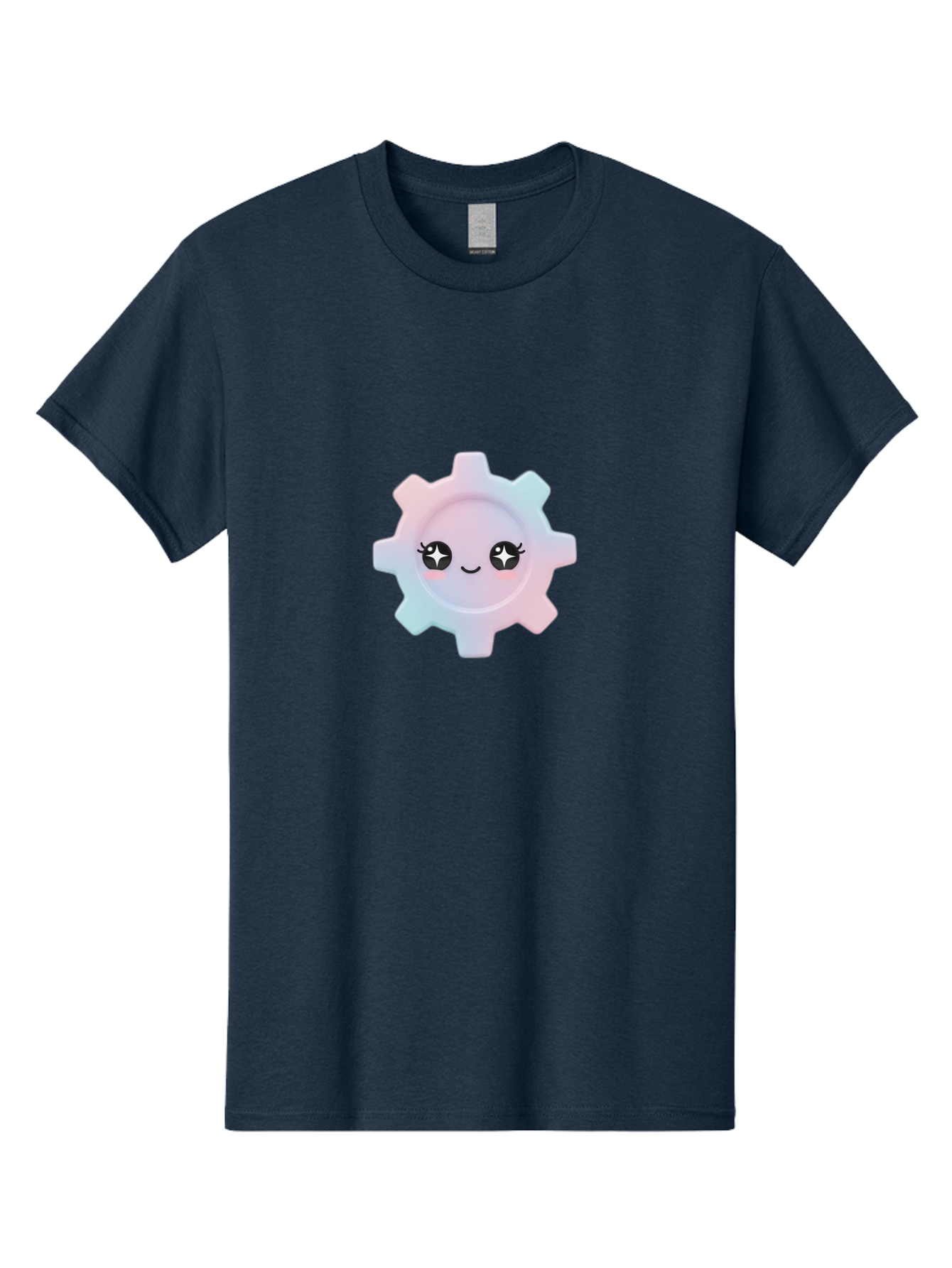 Gear-1 Men'S Graphic Tee, 100% Cotton, Comfortable Casual Summer Wear, Machine Washable, Gear With Cute Face, Pastel Colors, Kawaii Aesthetic, Whimsical Design, Cartoon Gear, Sparkle Eyes, Rosy Cheeks, Cute Machinery, Fun Design Elements, Bad120