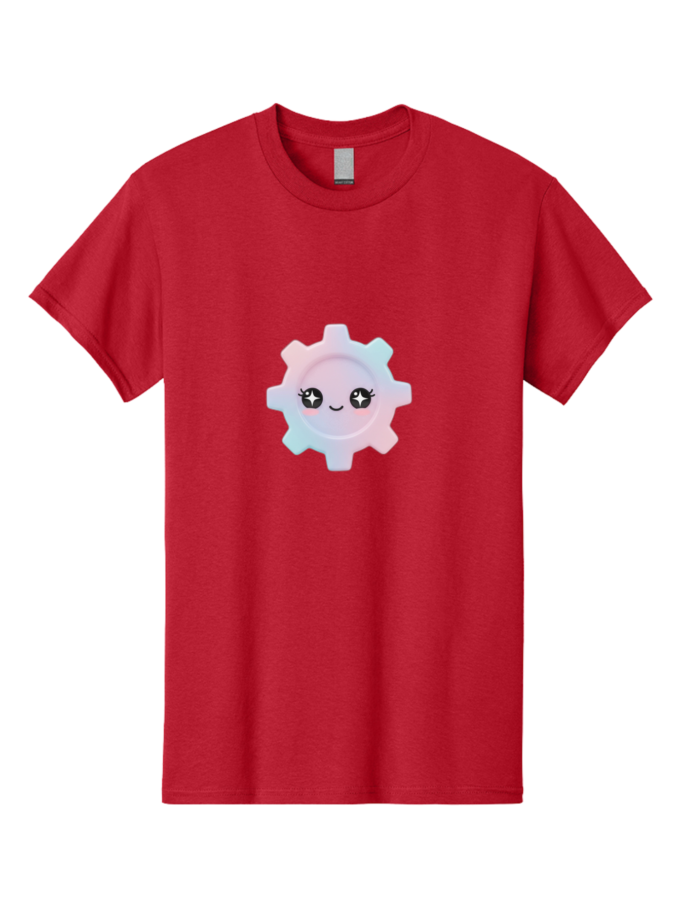 Gear-1 Men'S Graphic Tee, 100% Cotton, Comfortable Casual Summer Wear, Machine Washable, Gear With Cute Face, Pastel Colors, Kawaii Aesthetic, Whimsical Design, Cartoon Gear, Sparkle Eyes, Rosy Cheeks, Cute Machinery, Fun Design Elements, Bad120