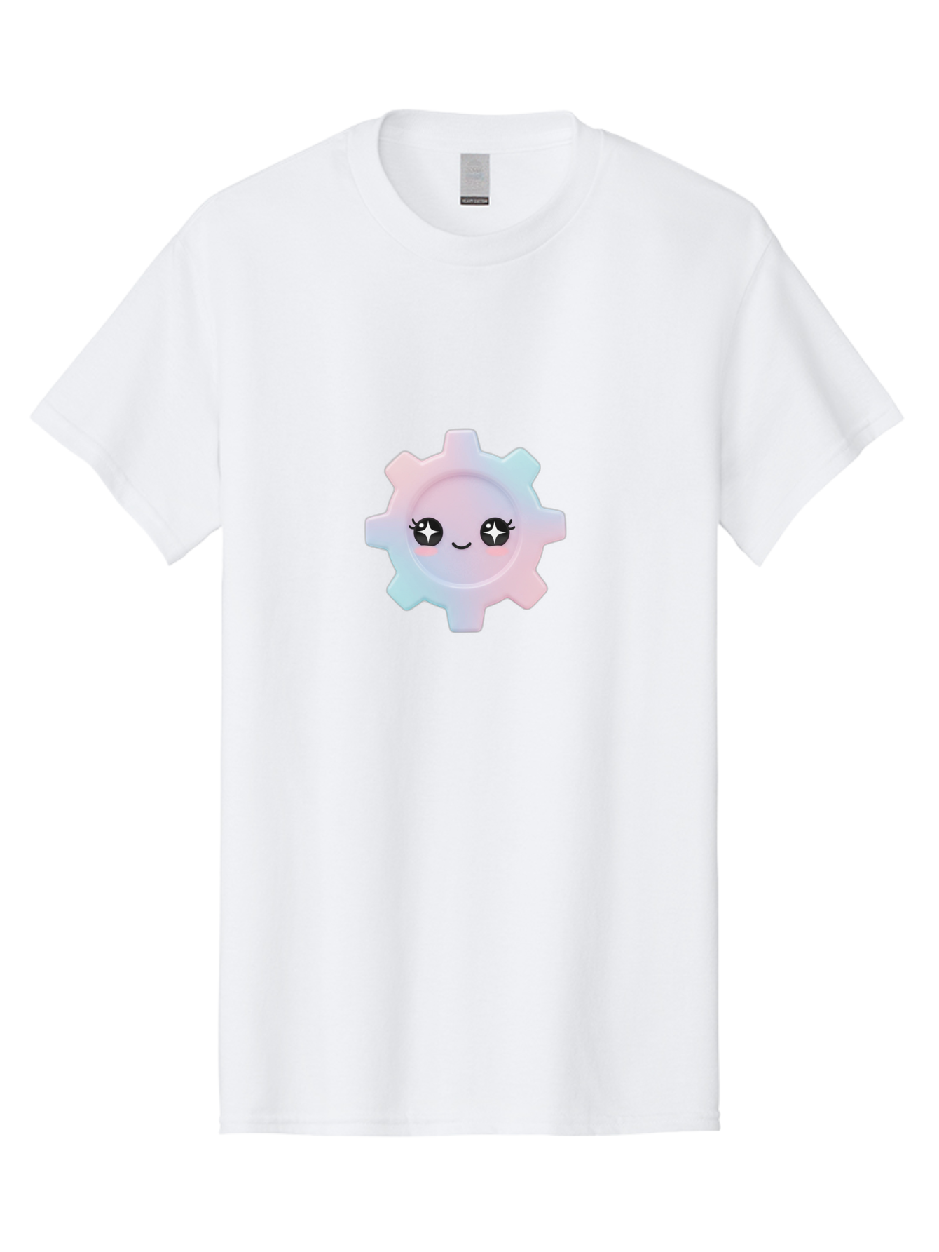 Gear-1 Men'S Graphic Tee, 100% Cotton, Comfortable Casual Summer Wear, Machine Washable, Gear With Cute Face, Pastel Colors, Kawaii Aesthetic, Whimsical Design, Cartoon Gear, Sparkle Eyes, Rosy Cheeks, Cute Machinery, Fun Design Elements, Bad120