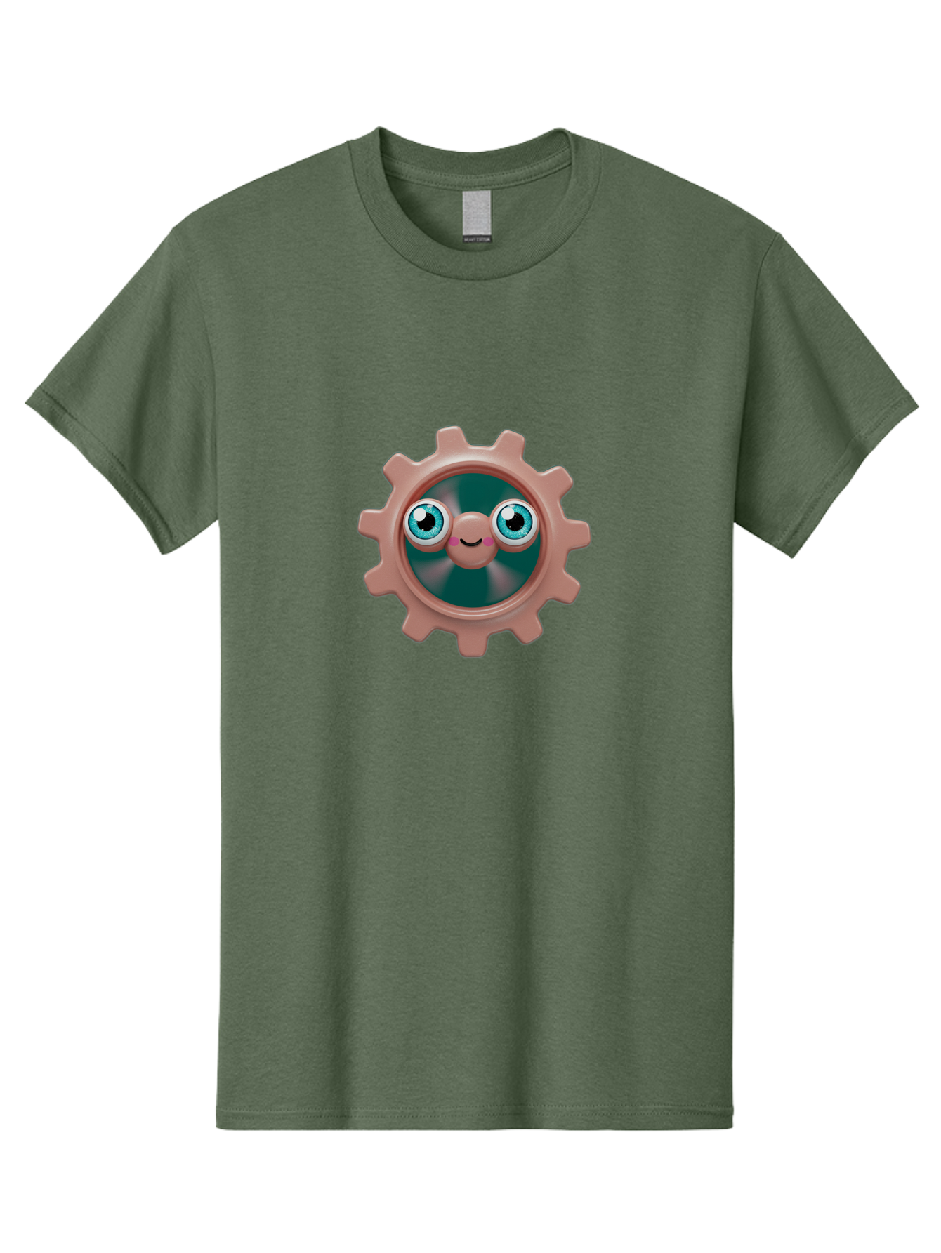 Gear-2 Men'S Graphic Tee, 100% Cotton, Comfortable Casual Summer Wear, Machine Washable, Cartoon Gear, Pink Cog, Blue Eyes, Smiling Face, Machinery Character, Cute Robot, Animated Machinery, Robotic Parts, Mechanical Icon Bad121