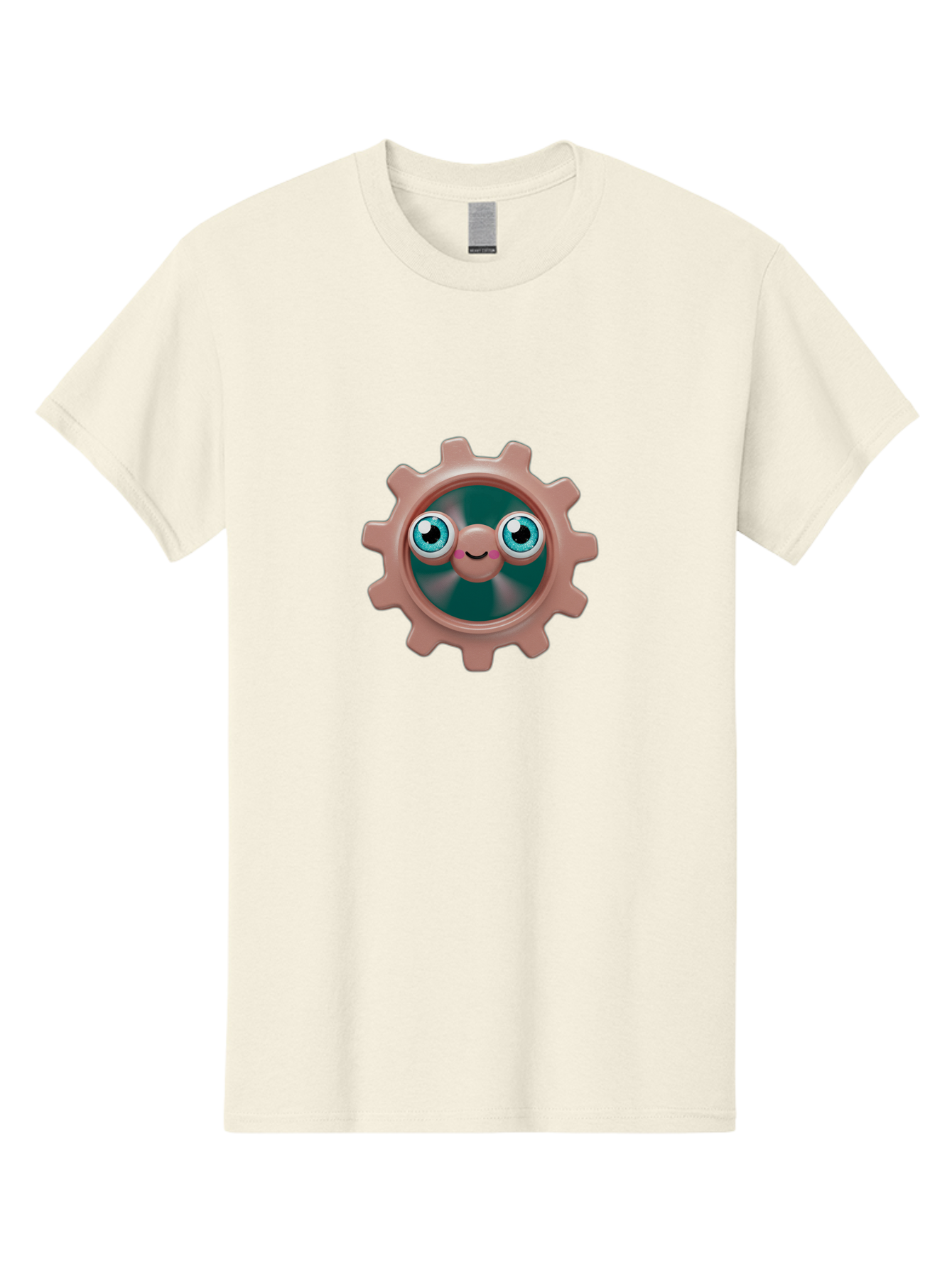 Gear-2 Men'S Graphic Tee, 100% Cotton, Comfortable Casual Summer Wear, Machine Washable, Cartoon Gear, Pink Cog, Blue Eyes, Smiling Face, Machinery Character, Cute Robot, Animated Machinery, Robotic Parts, Mechanical Icon Bad121