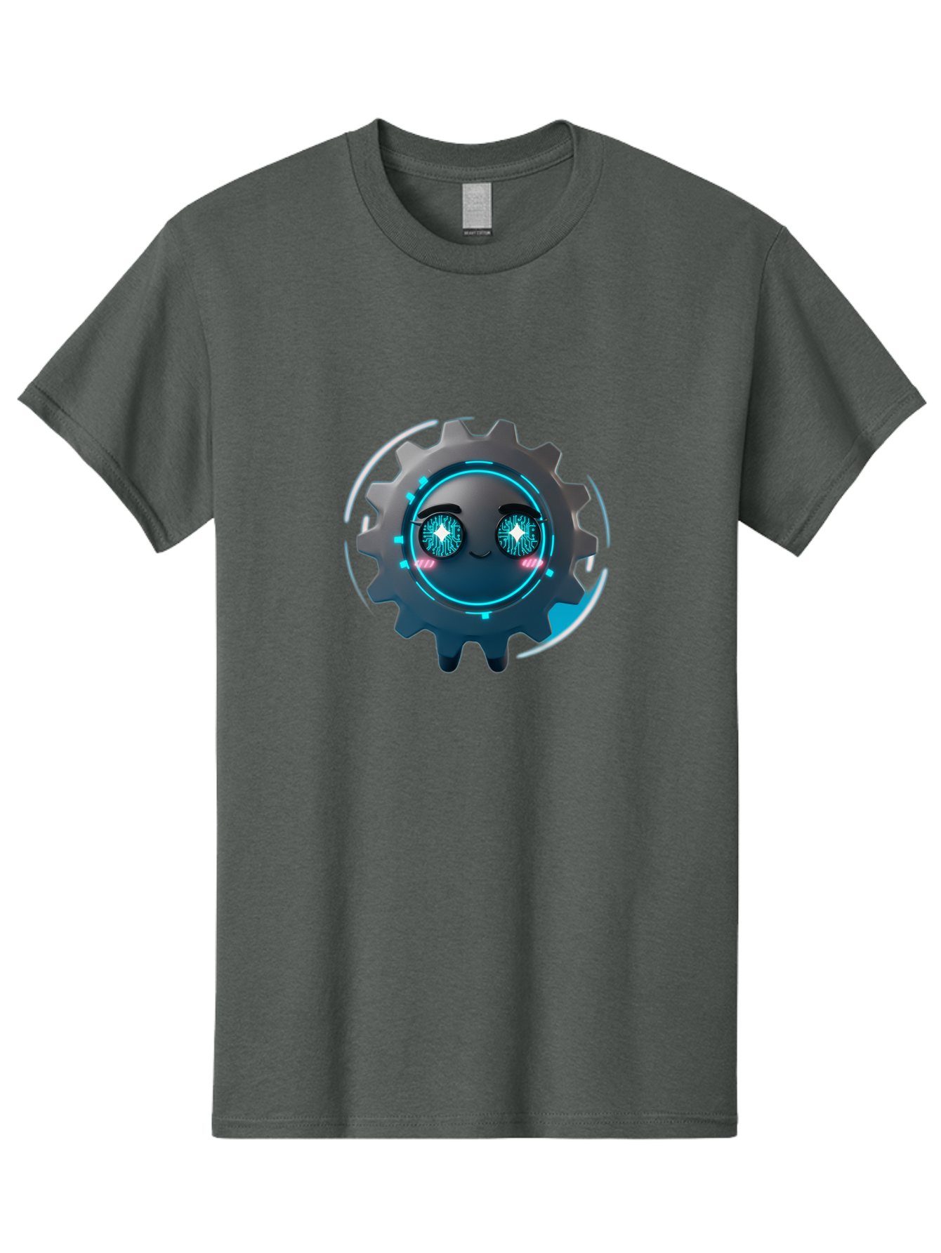 Gear-Character Men'S Graphic Tee, 100% Cotton, Comfortable Casual Summer Wear, Machine Washable, Futuristic Gear, Robotic Character, Mechanical Eyes, Neon Lights, Cybernetic Design, Futuristic Technology, Innovation, Artificial Intelligence, Bad122