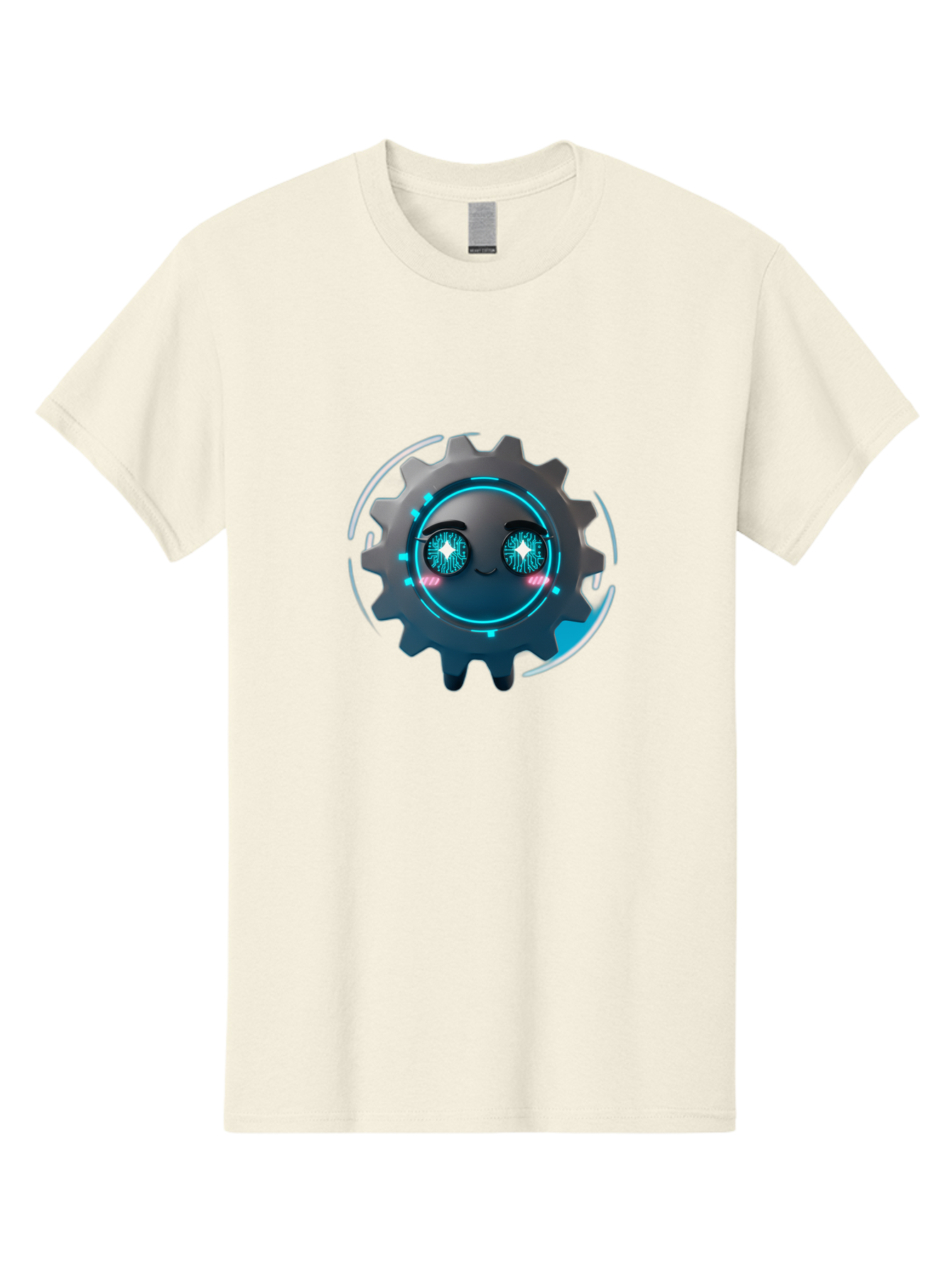 Gear-Character Men'S Graphic Tee, 100% Cotton, Comfortable Casual Summer Wear, Machine Washable, Futuristic Gear, Robotic Character, Mechanical Eyes, Neon Lights, Cybernetic Design, Futuristic Technology, Innovation, Artificial Intelligence, Bad122