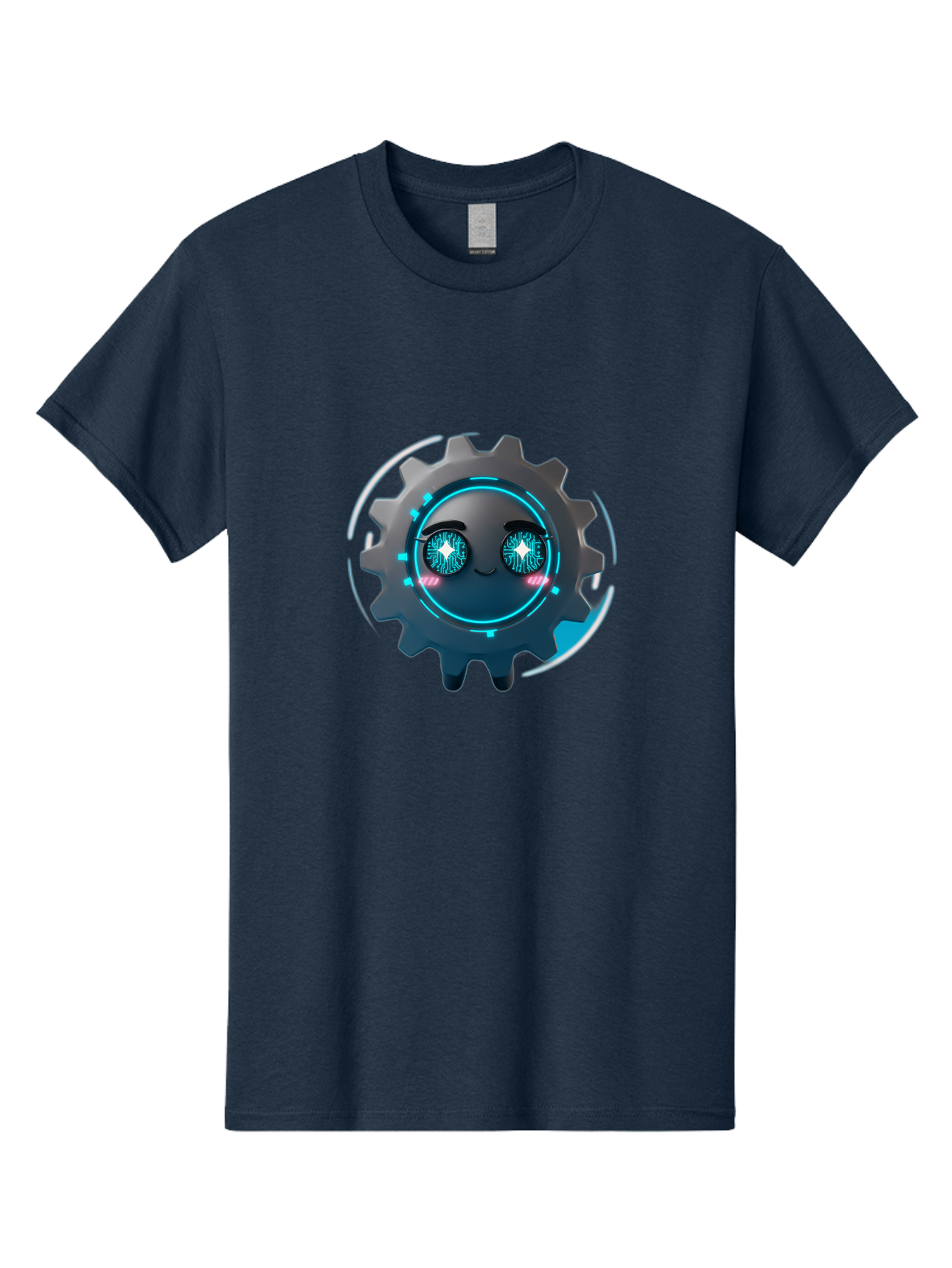 Gear-Character Men'S Graphic Tee, 100% Cotton, Comfortable Casual Summer Wear, Machine Washable, Futuristic Gear, Robotic Character, Mechanical Eyes, Neon Lights, Cybernetic Design, Futuristic Technology, Innovation, Artificial Intelligence, Bad122
