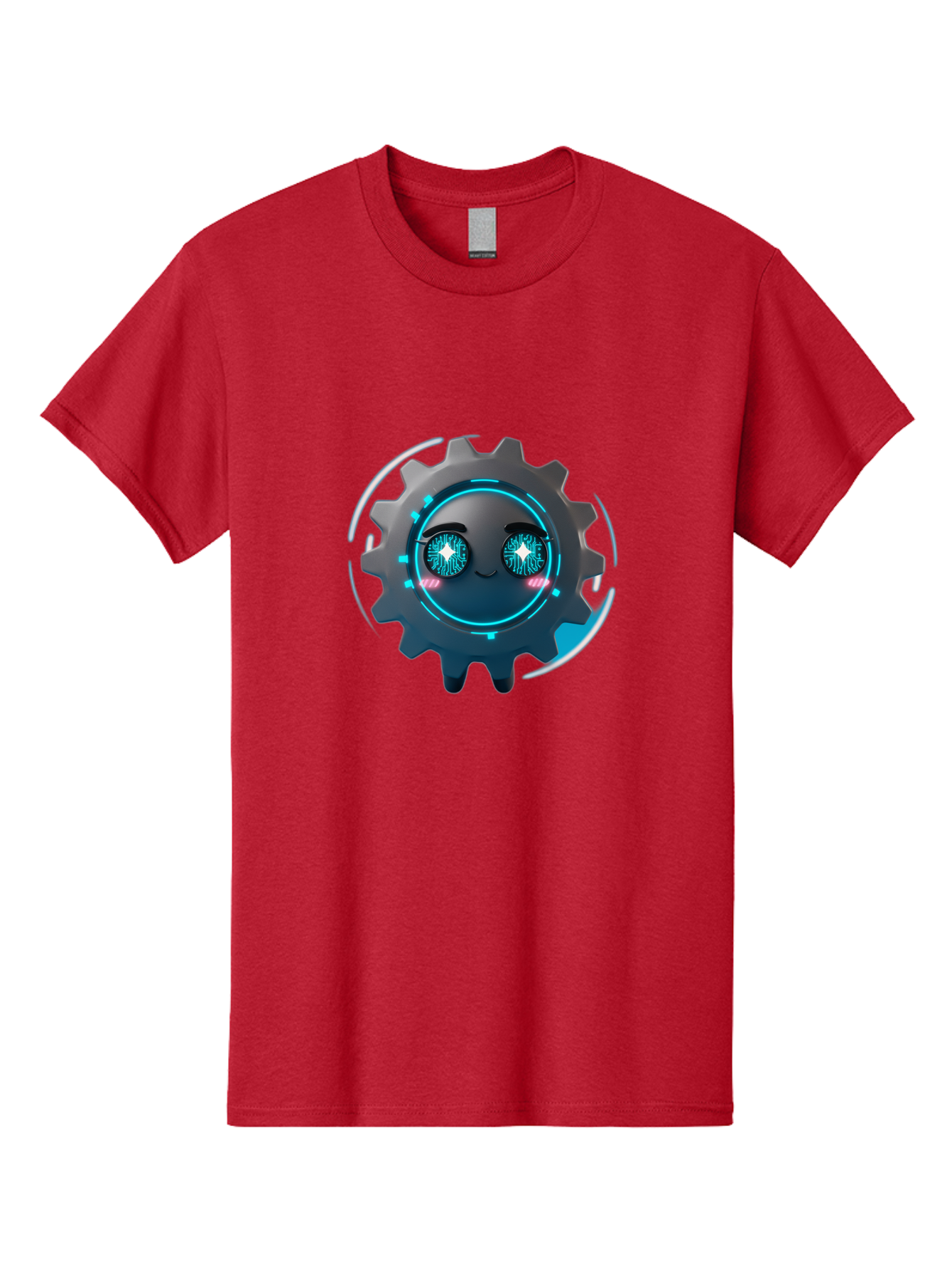Gear-Character Men'S Graphic Tee, 100% Cotton, Comfortable Casual Summer Wear, Machine Washable, Futuristic Gear, Robotic Character, Mechanical Eyes, Neon Lights, Cybernetic Design, Futuristic Technology, Innovation, Artificial Intelligence, Bad122