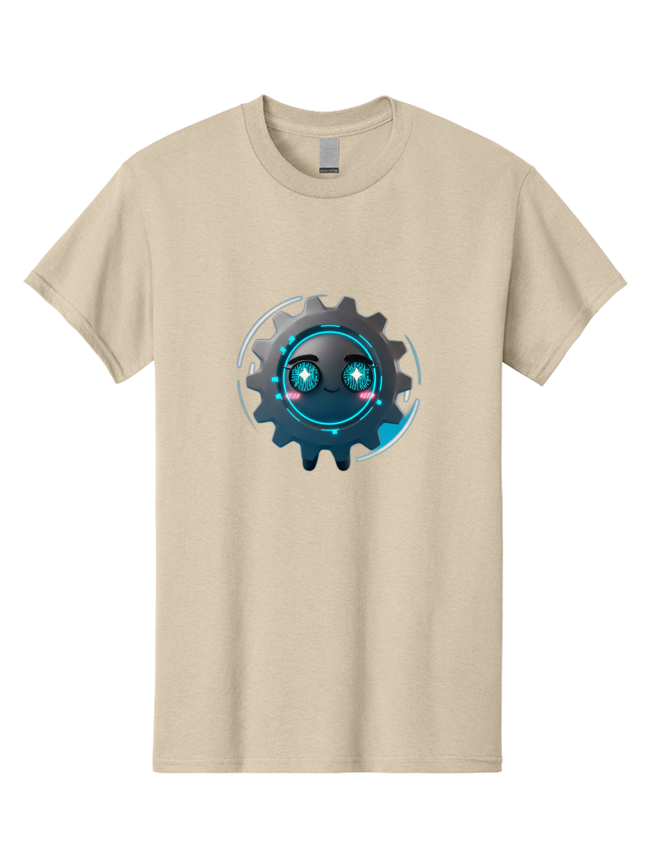 Gear-Character Men'S Graphic Tee, 100% Cotton, Comfortable Casual Summer Wear, Machine Washable, Futuristic Gear, Robotic Character, Mechanical Eyes, Neon Lights, Cybernetic Design, Futuristic Technology, Innovation, Artificial Intelligence, Bad122