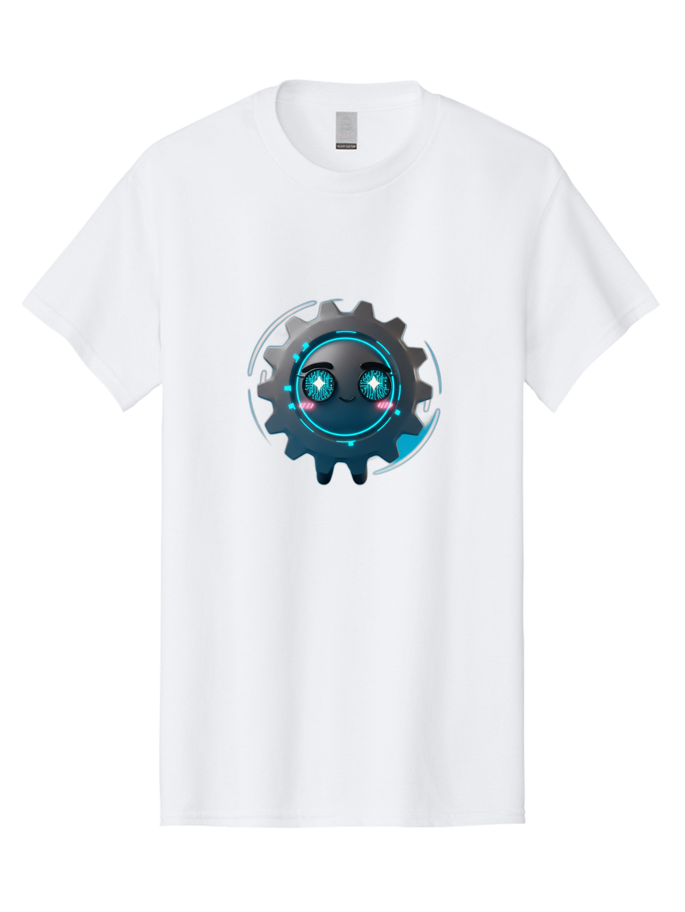 Gear-Character Men'S Graphic Tee, 100% Cotton, Comfortable Casual Summer Wear, Machine Washable, Futuristic Gear, Robotic Character, Mechanical Eyes, Neon Lights, Cybernetic Design, Futuristic Technology, Innovation, Artificial Intelligence, Bad122